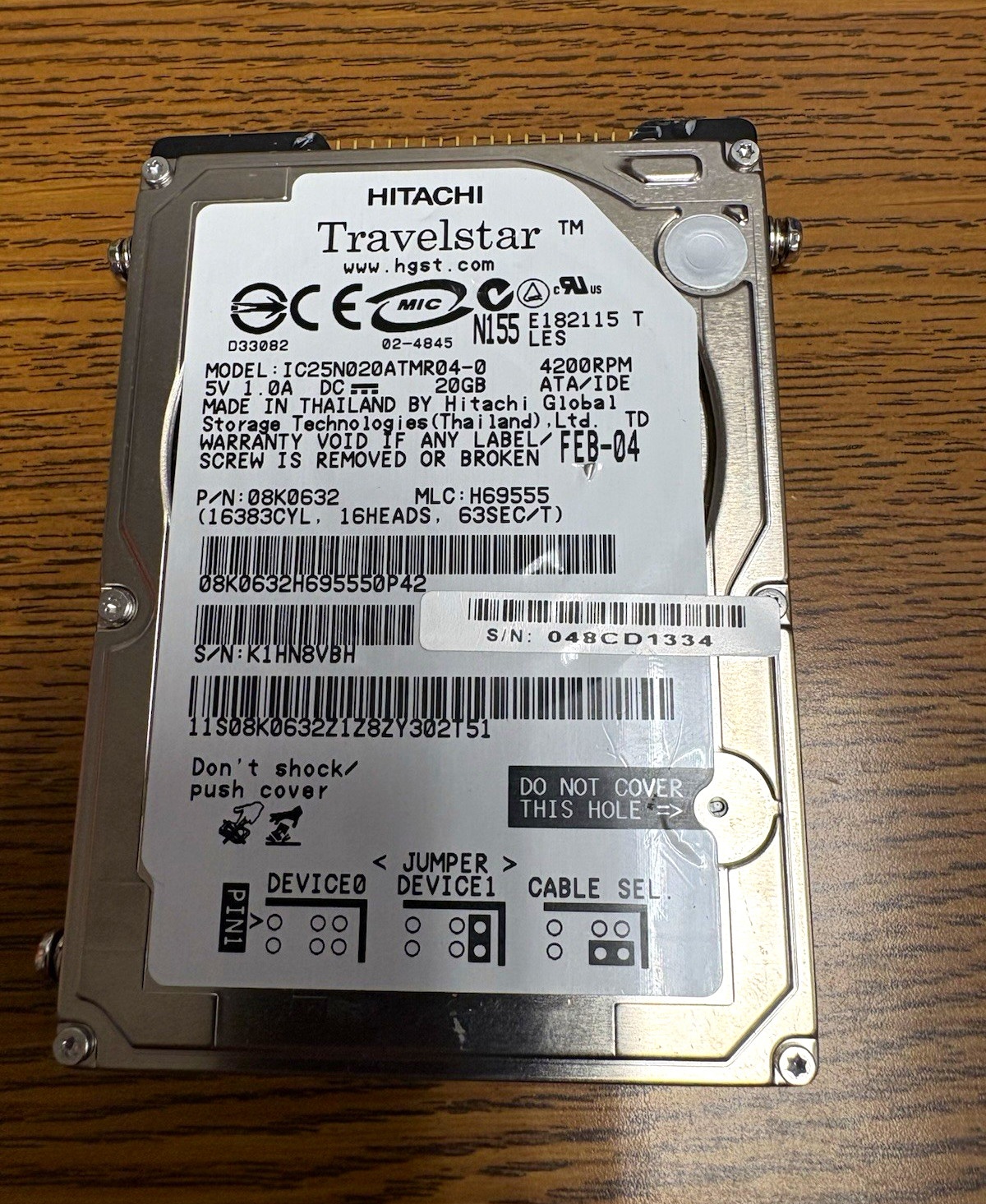 Hitachi Travelstar 20GB 2.5" ATA/IDE 4200RPM 2MB Internal Laptop HDD 08K0632
