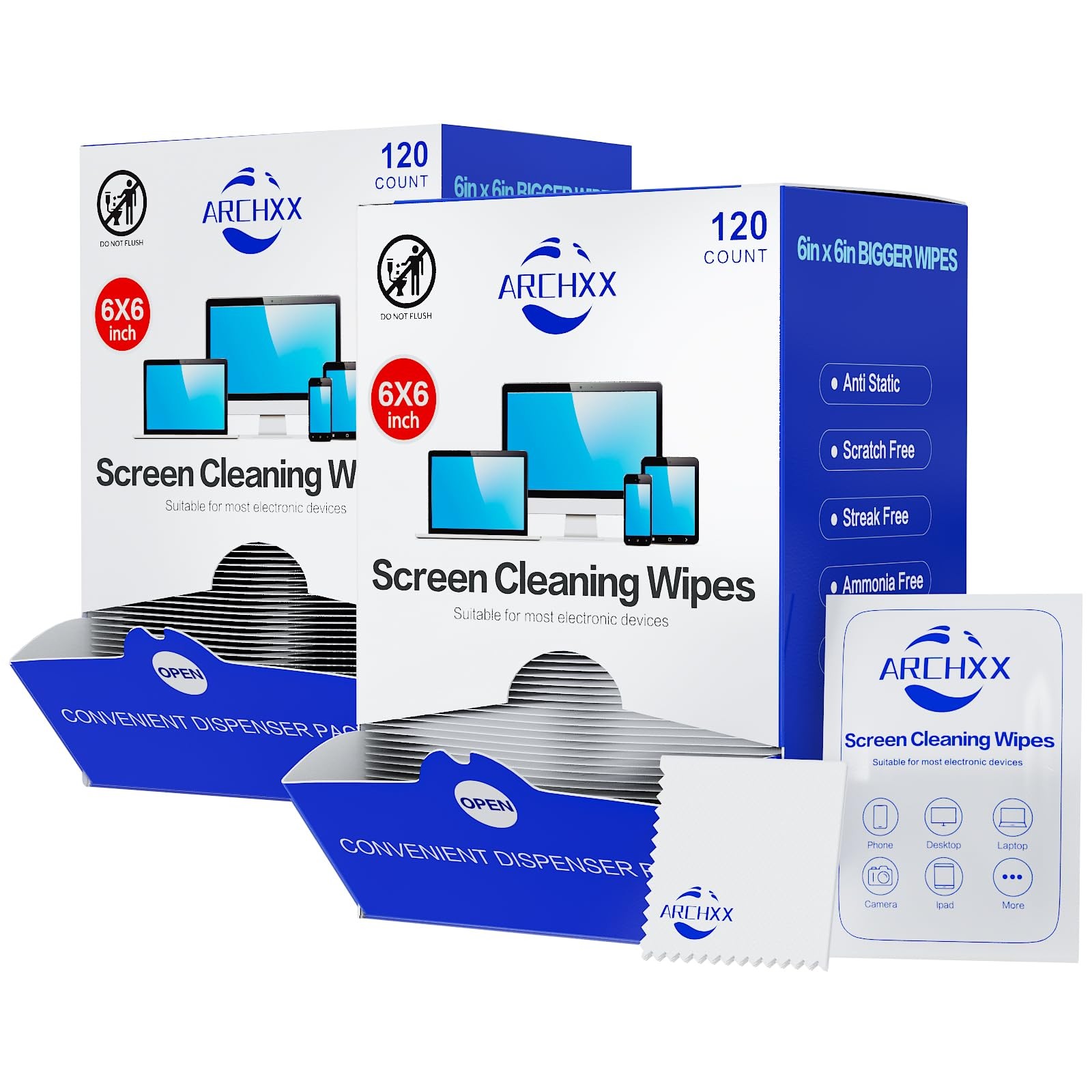 Screen Wipes for Electronics, 240 Count 6"x6" Pre-Moistened Screen Cleaner fo...