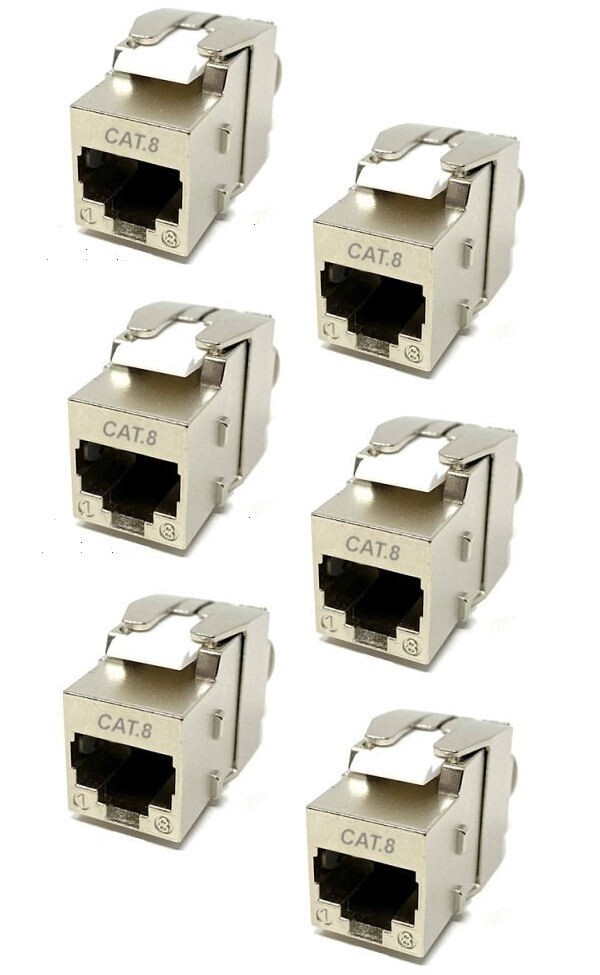 6x CAT.8 Shielded RJ45 Ethernet LAN Network 8P8C Jack Keystone 40Gbps Tool Less
