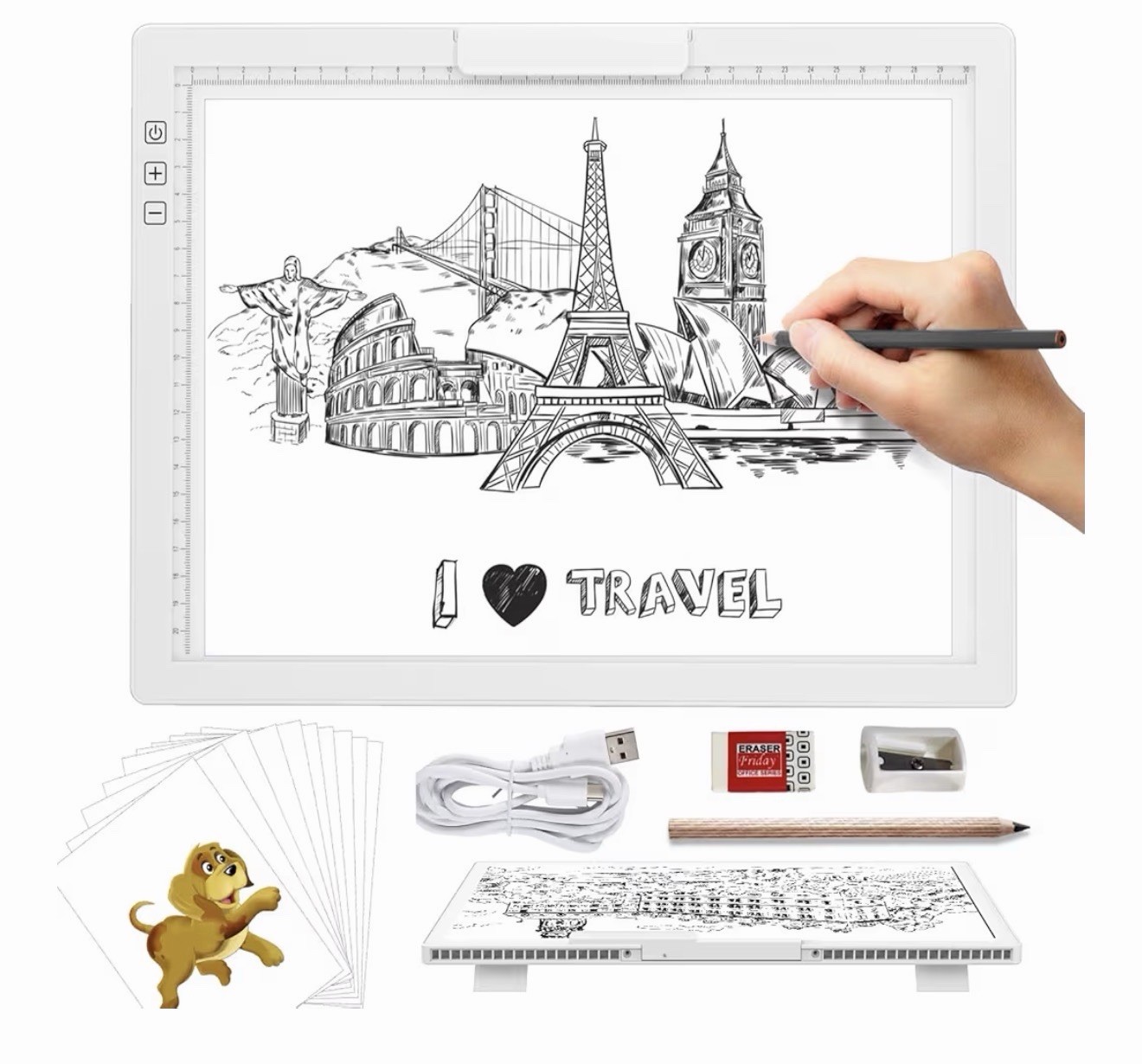 KOBAIBAN Wireless A4 LED Light Pad with Innovative Stand, Top Clip, Stepless