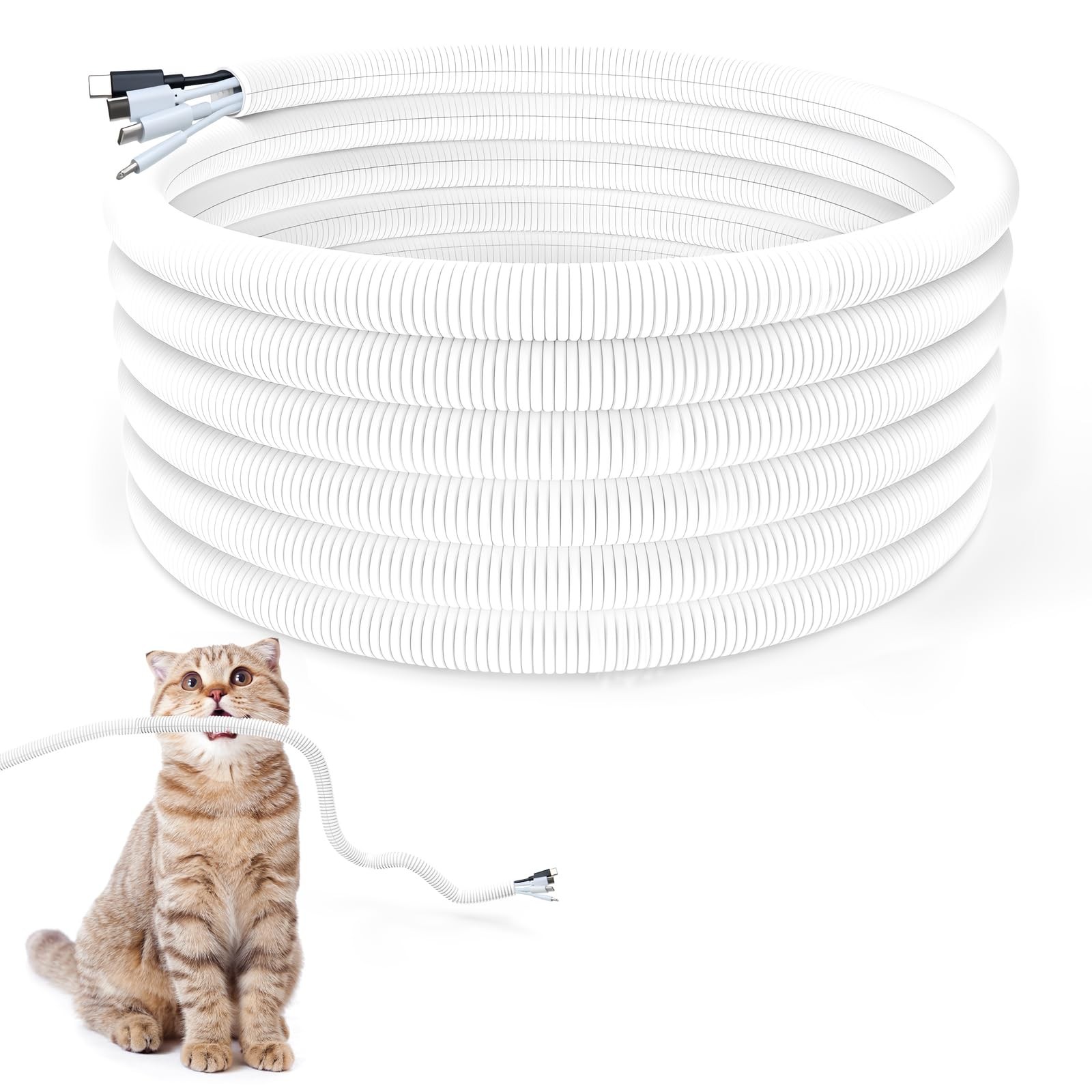 10ft Pet Cord Protector - Chew-Proof Cable Cover for Dogs Cats Rabbits White