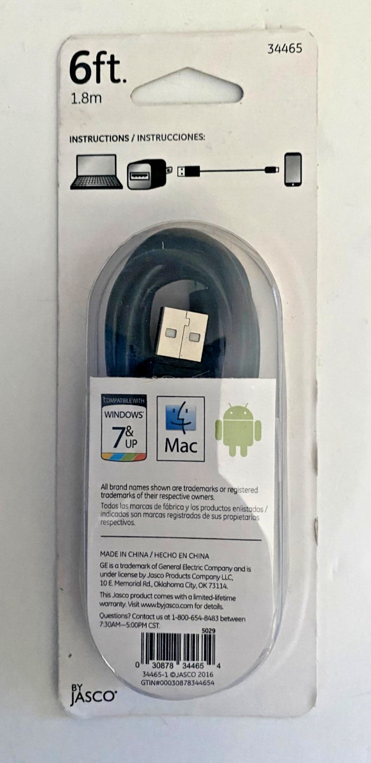 GE Jasco 34465 6' Micro USB Charge Cable - 