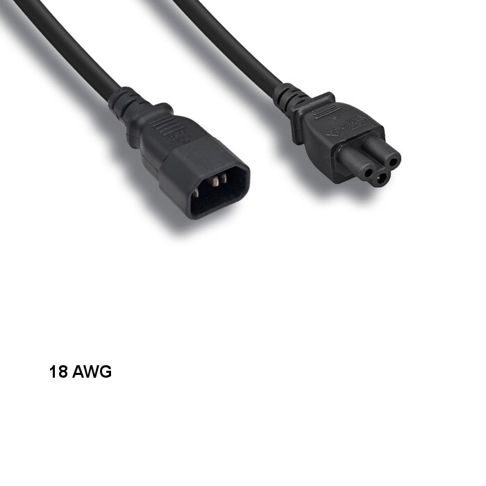 [10X] 3ft 18 AWG 3 Prong Power Cable IEC-60320 C14 to C5 10A/300V SJT Black