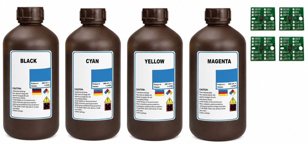(4 LITERS) INK REFILL PREMIUM COMPATIBLE MIMAKI UV CURE LUS 170 + 4 CHIP