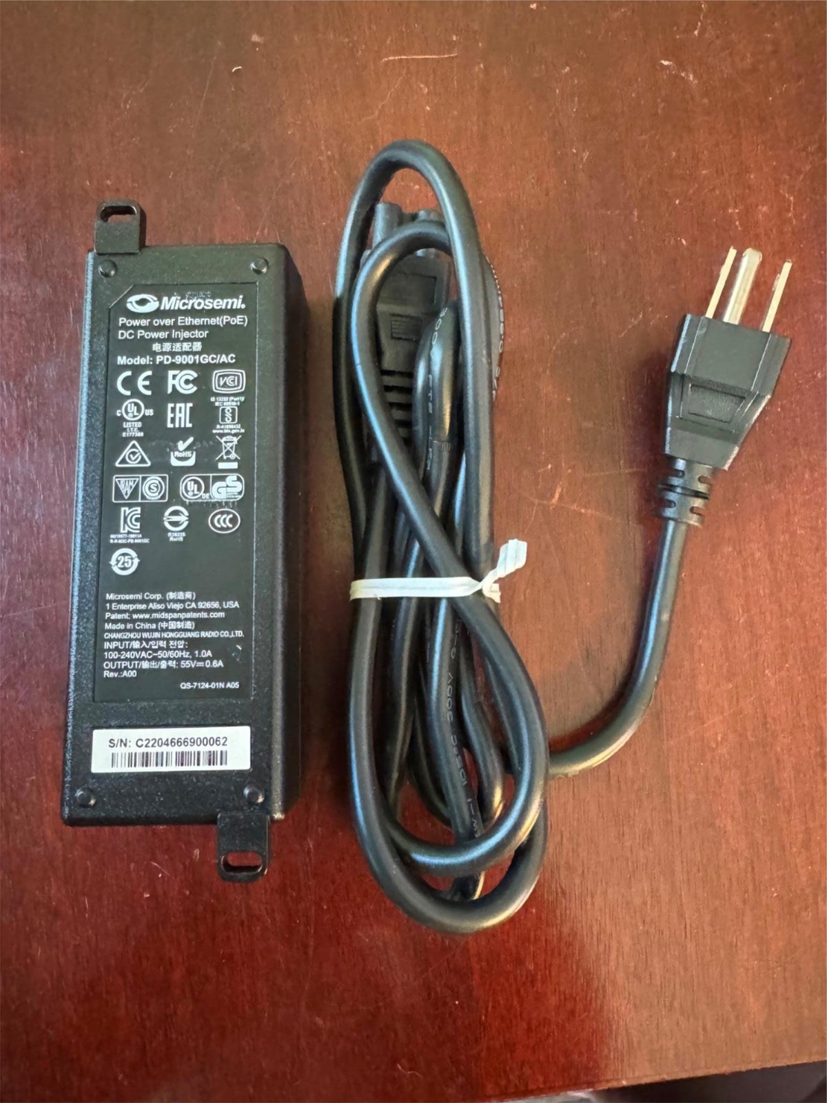 Microsemi PD-9001GC/AC POE Power Injector PS,POE,MS,802.3AT,30W