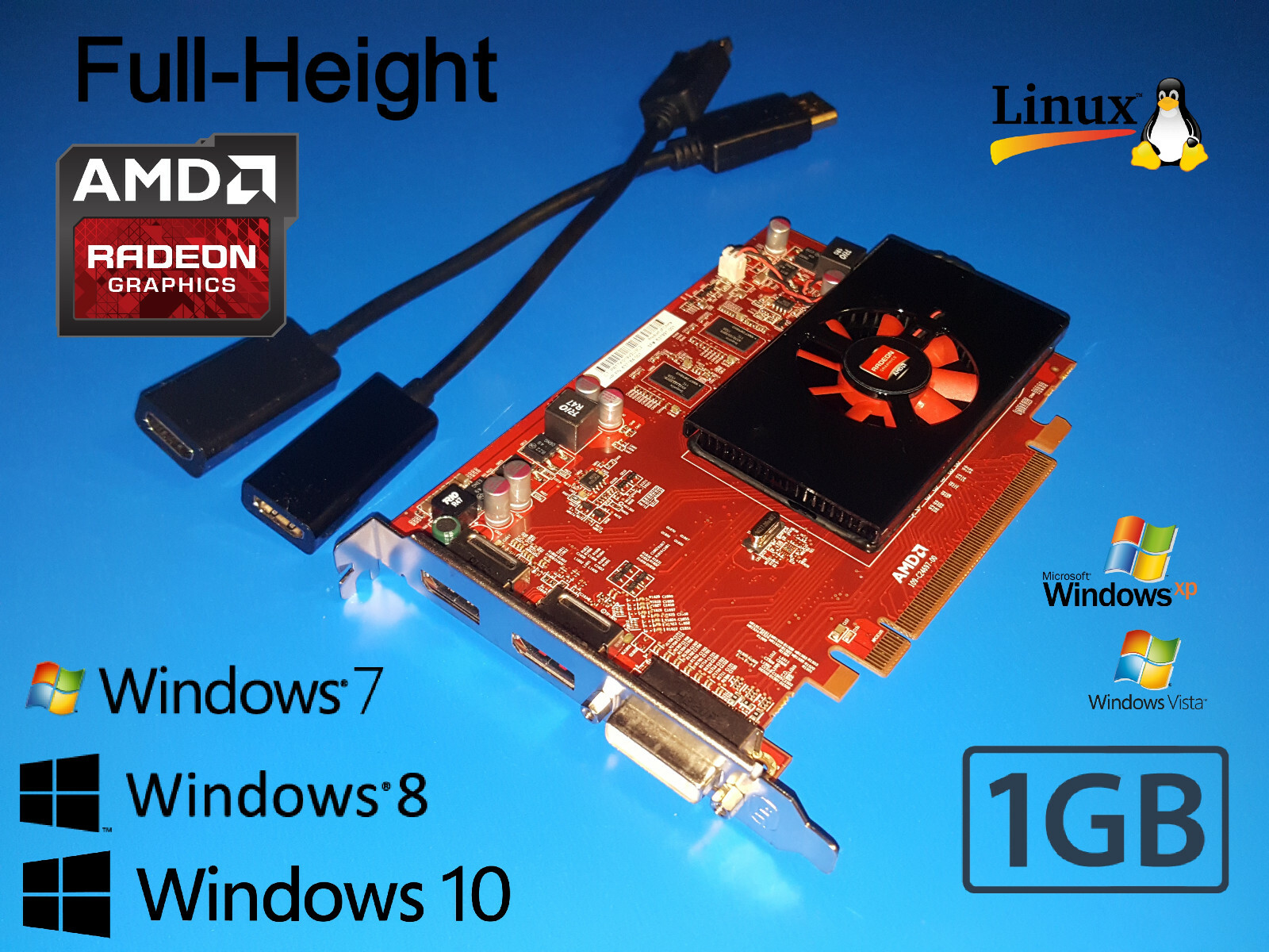 HP z200 z210 z220 z230 z240 z400 z600 z800 1GB Graphics Card + Dual HDMI Cables