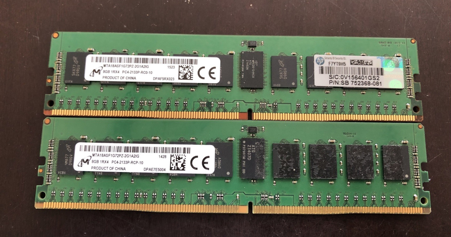 Lot of 2 -- 16GB (2x8GB) Micron 1Rx4 DDR4 PC4-2133P SERVER Memory RAM