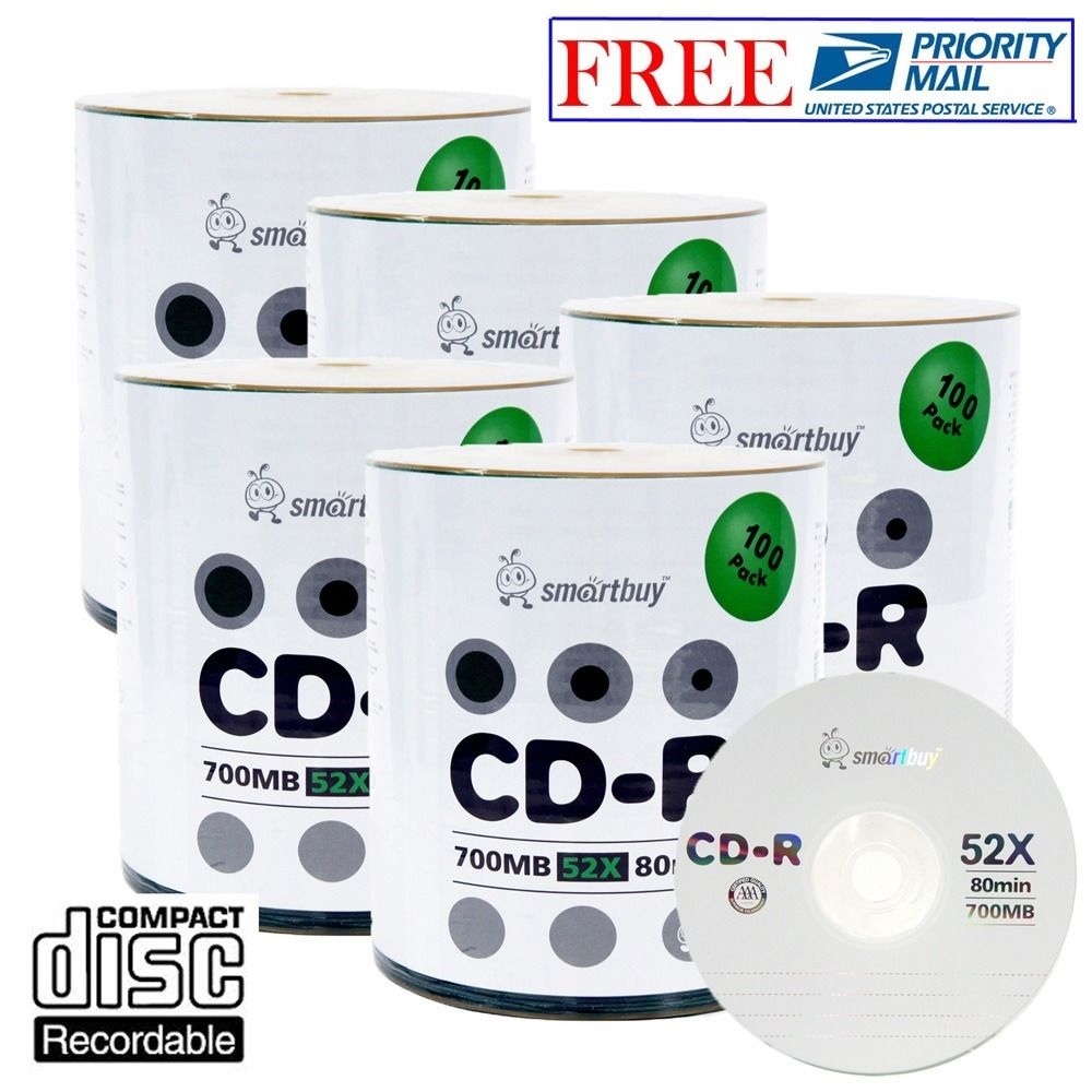 500 Pack Smartbuy 52X CD-R 700MB 80Min Logo Blank Recordable Disc Priority Mail