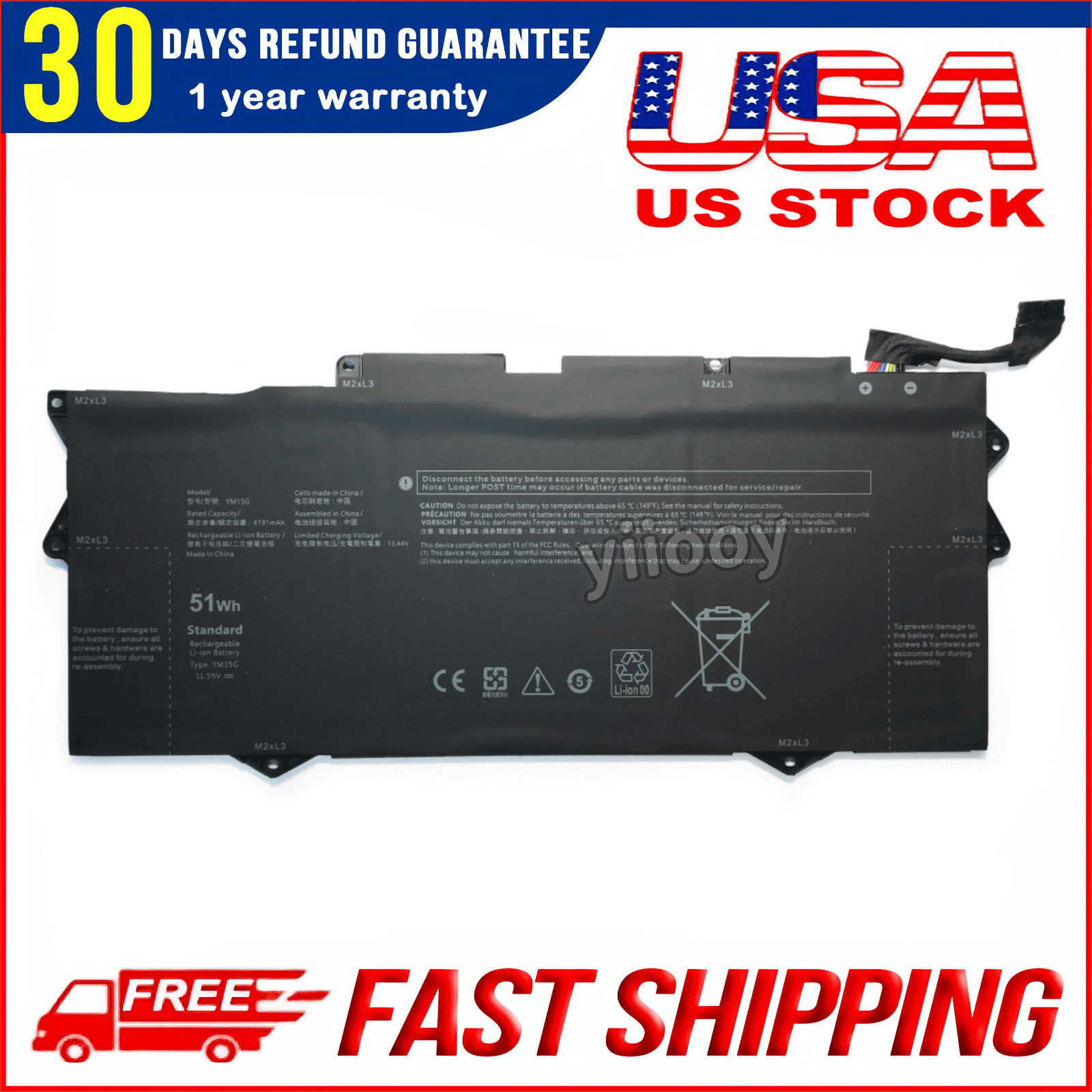New 51Wh YM15G Battery for Dell XPS 13 9315 Series [Not Fit for XPS 9315 2-in-1]