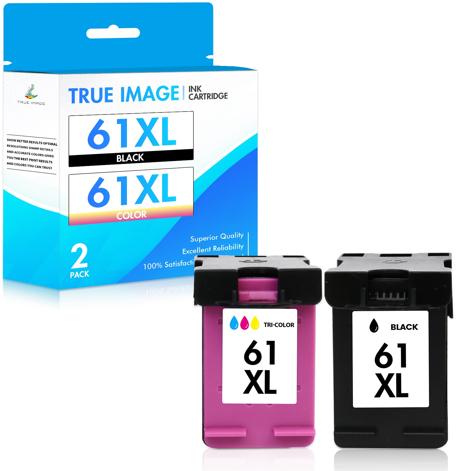 2PCS 61XL Black/Color Ink For Envy 4500 5530, Deskjet 1000 1012,Officejet 4630