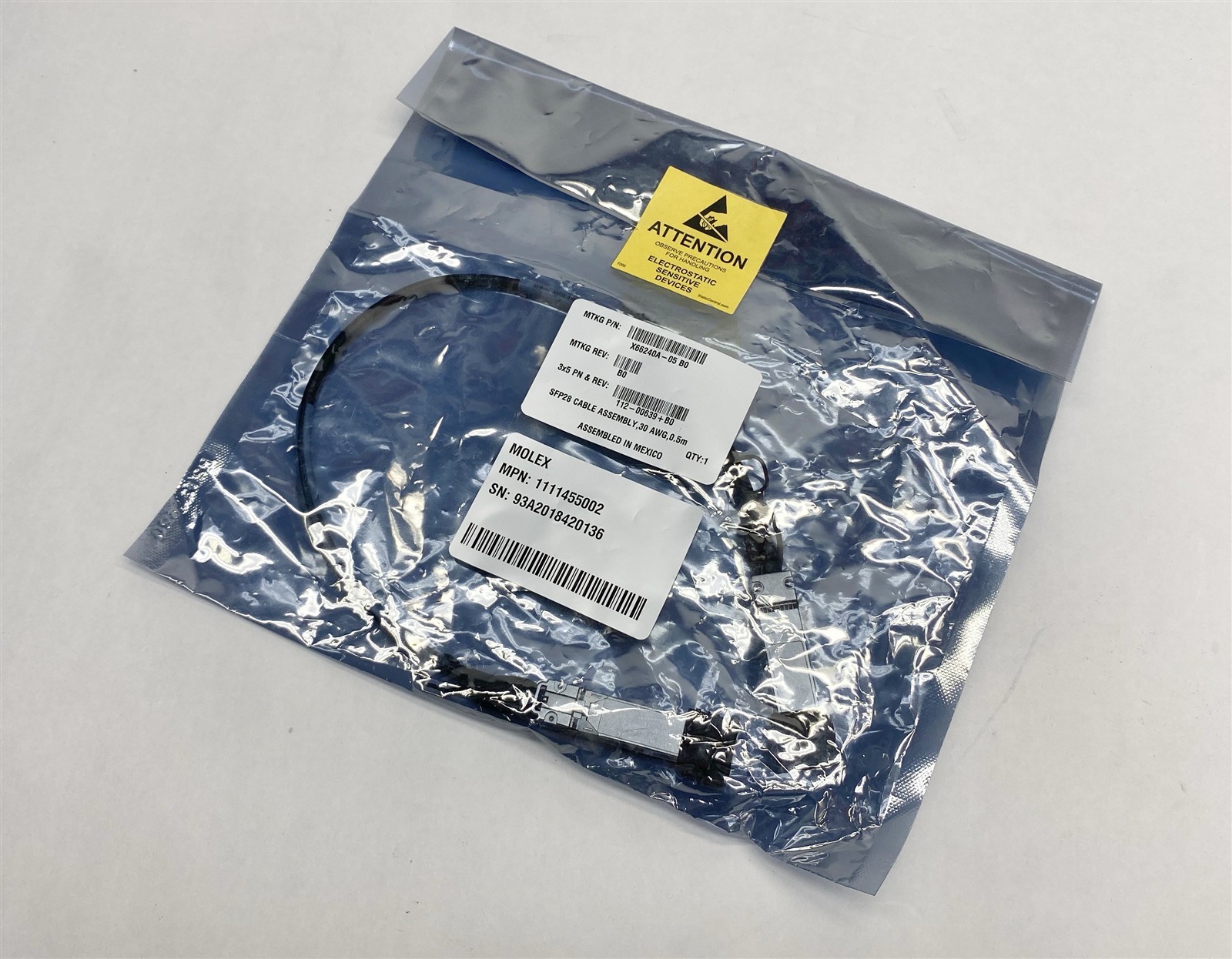 NetApp X66240A-05 25GbE 30AWG 0.5M Cable SFP28-SFP28 112-00639+B0 NEW sealed