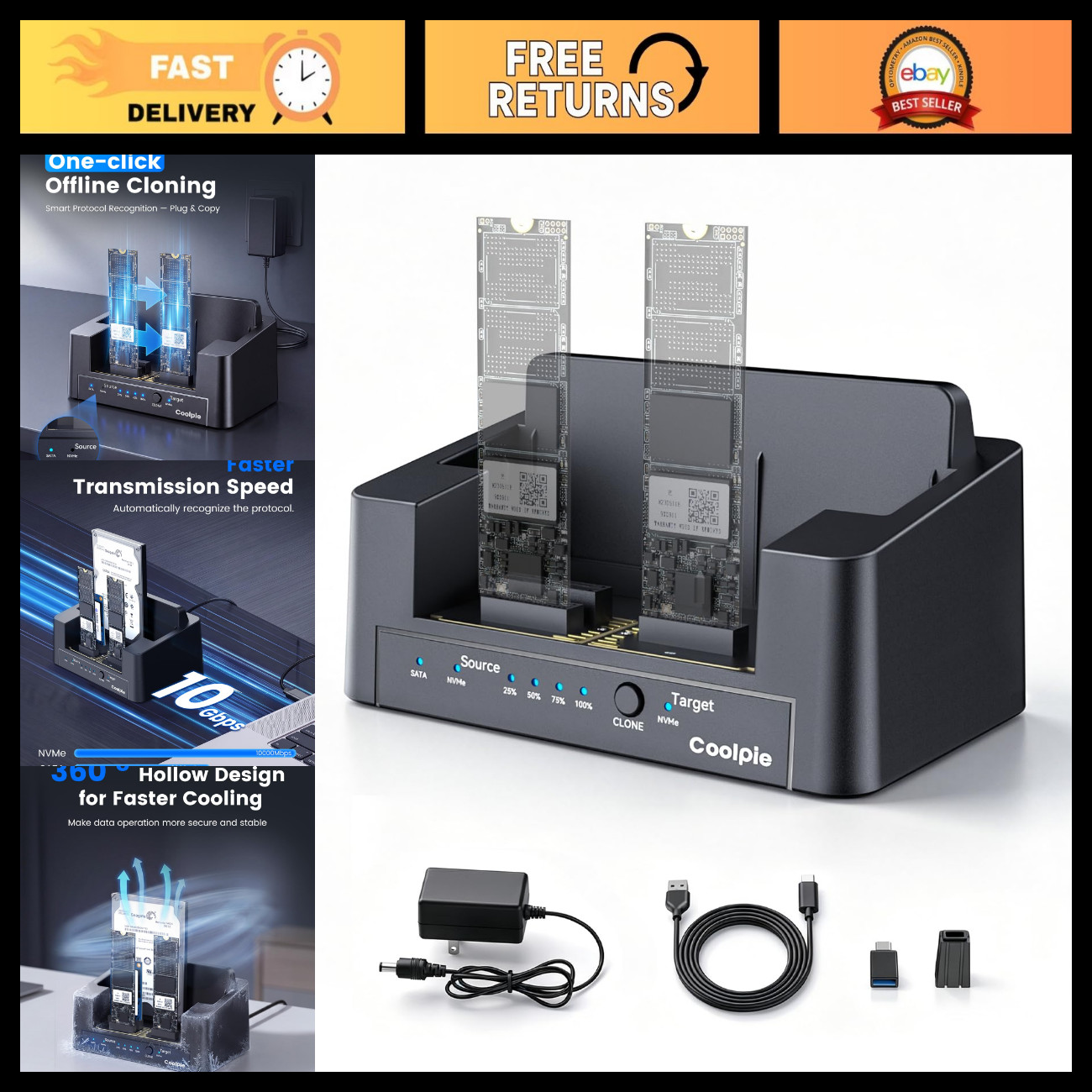 5-in-1 SSD Cloner for M.2 NVMe/SATA - Fast Data Transfer, Easy Backup Tool