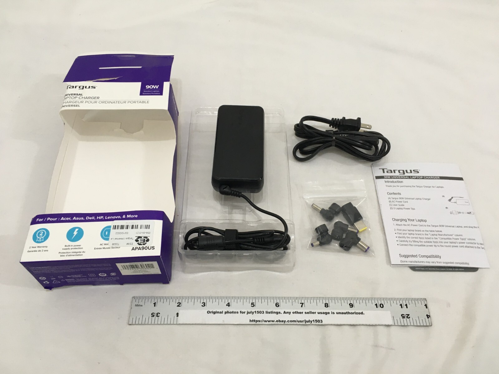 NEW Targus Universal Laptop Charger 90W for Acer, Asus, Dell, HP, Lenovo APA90US