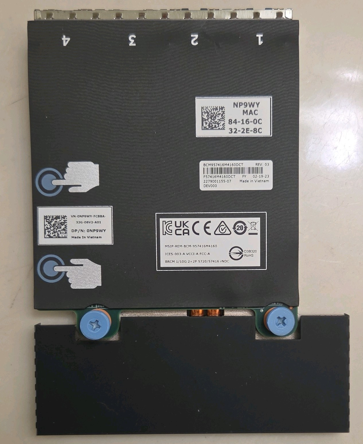 Dell NP9WY 4-Port 10GbE RJ-45 NDC Network Daughter Card BCM957416M4160DCPT