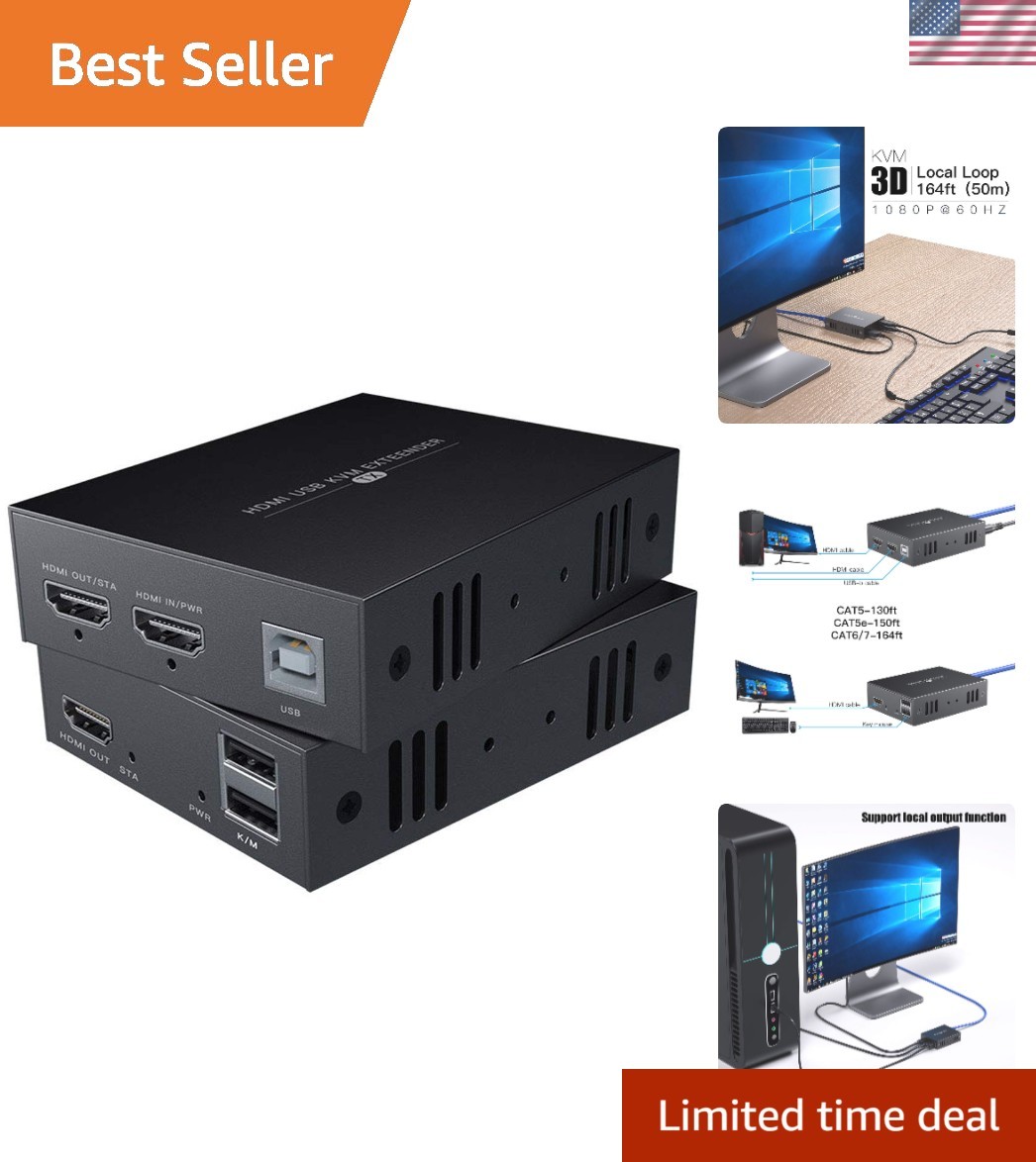 HDMI KVM USB Extender Transmit 1080p HD Video Over Cat5e/6 Ethernet Cable 50m...