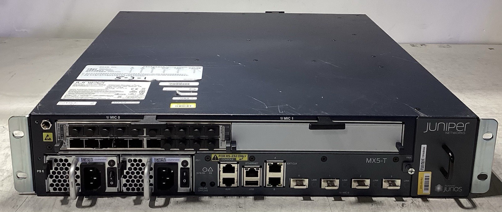 Juniper CHAS-MX5-T-S Router w/ 2x PSU + 1x MIC-3D-20GE-SFP Module. *SEE PICS*