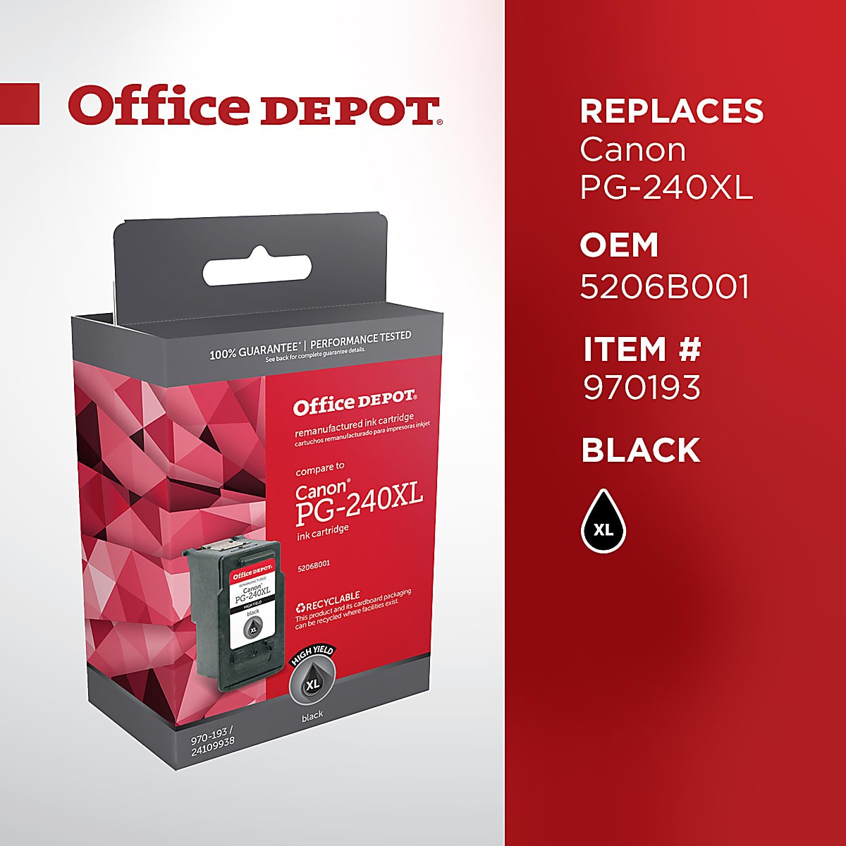 Office Depot® PG-240XL Black High-Yield Ink Cartridge Replacement for Canon