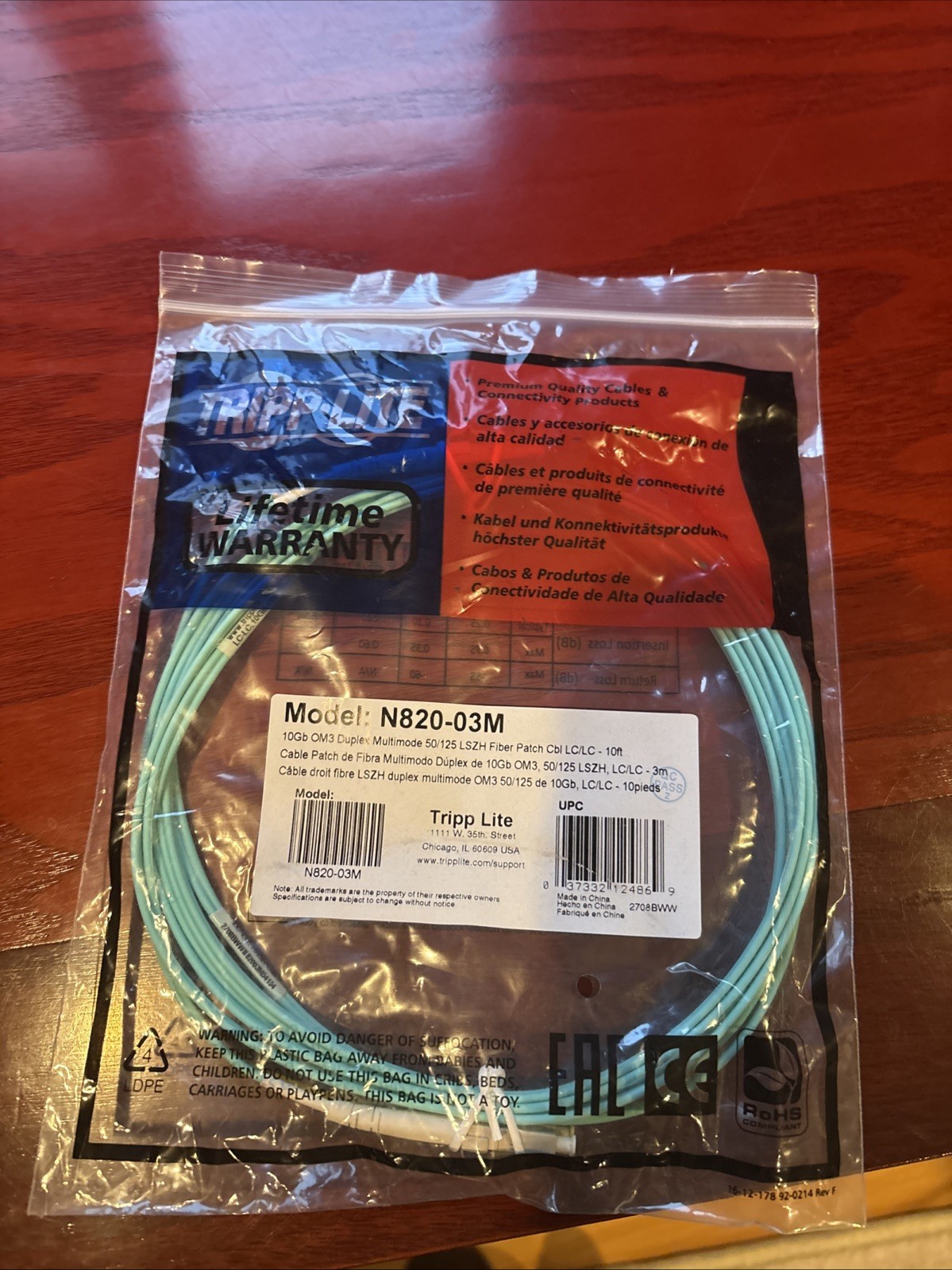 Tripp Lite N820-03M 10Gb Duplex Multimode 50/125 OM3 LSZH Fiber Patch Cable-10ft