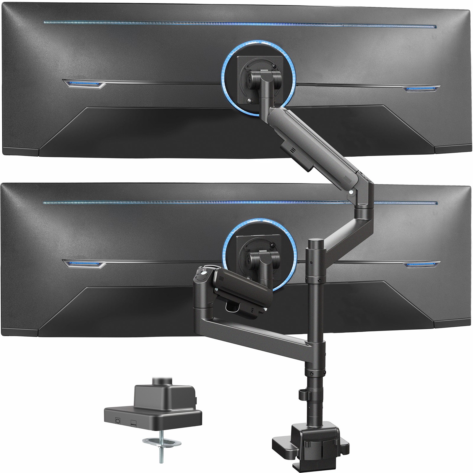 VIVO Pneumatic Dual Ultrawide Computer Monitor Desk Mount with Extension Pole
