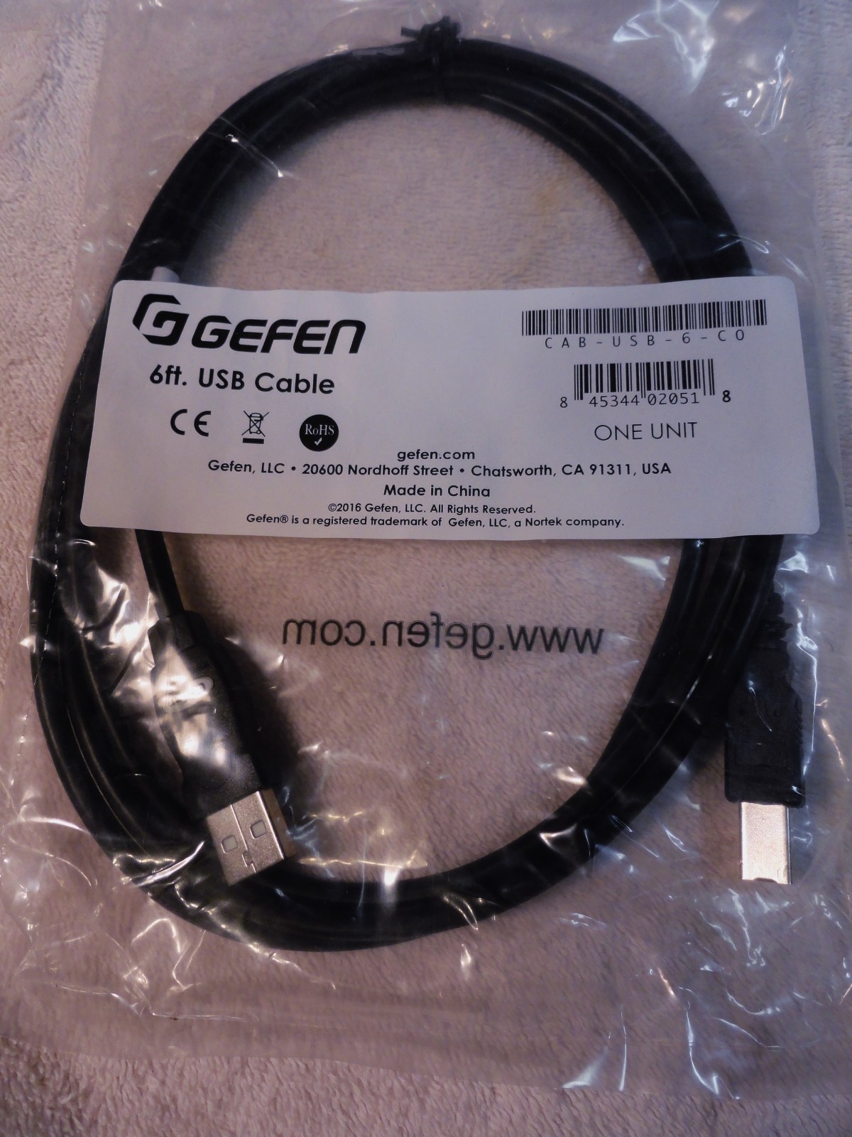 GEFEN 6ft USB High Speed Printer Cable # TID 60000467  USB-A to USB-B New