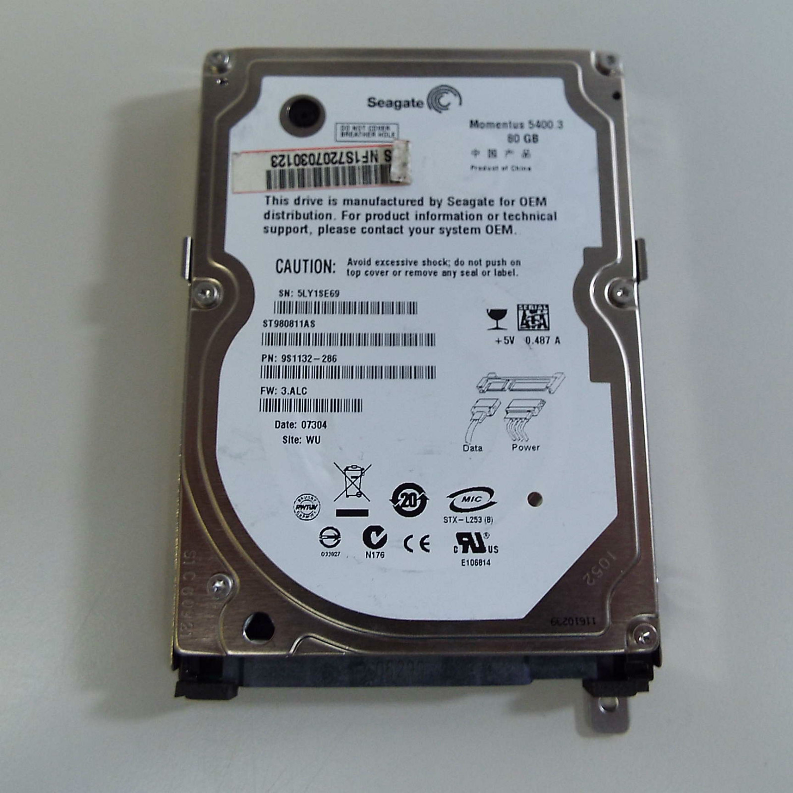 SEAGATE ST980811AS 9S1132-286 FW:3.ALC WU 80GB 2.5" SATA HARD DRIVE (C2200)