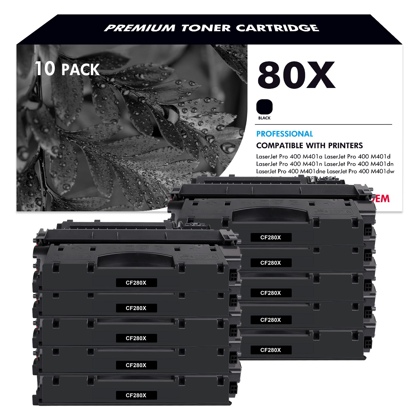 10 Pack CF280X 80X Toner Cartridge For HP LaserJet Pro 400 M401a M401dn P2035