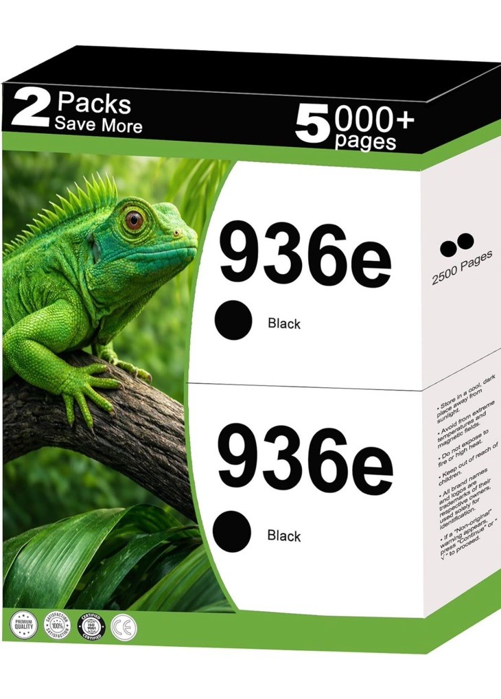2 Pack 936e 936XL Black Ink Cartridge With Chip Replacement For HP