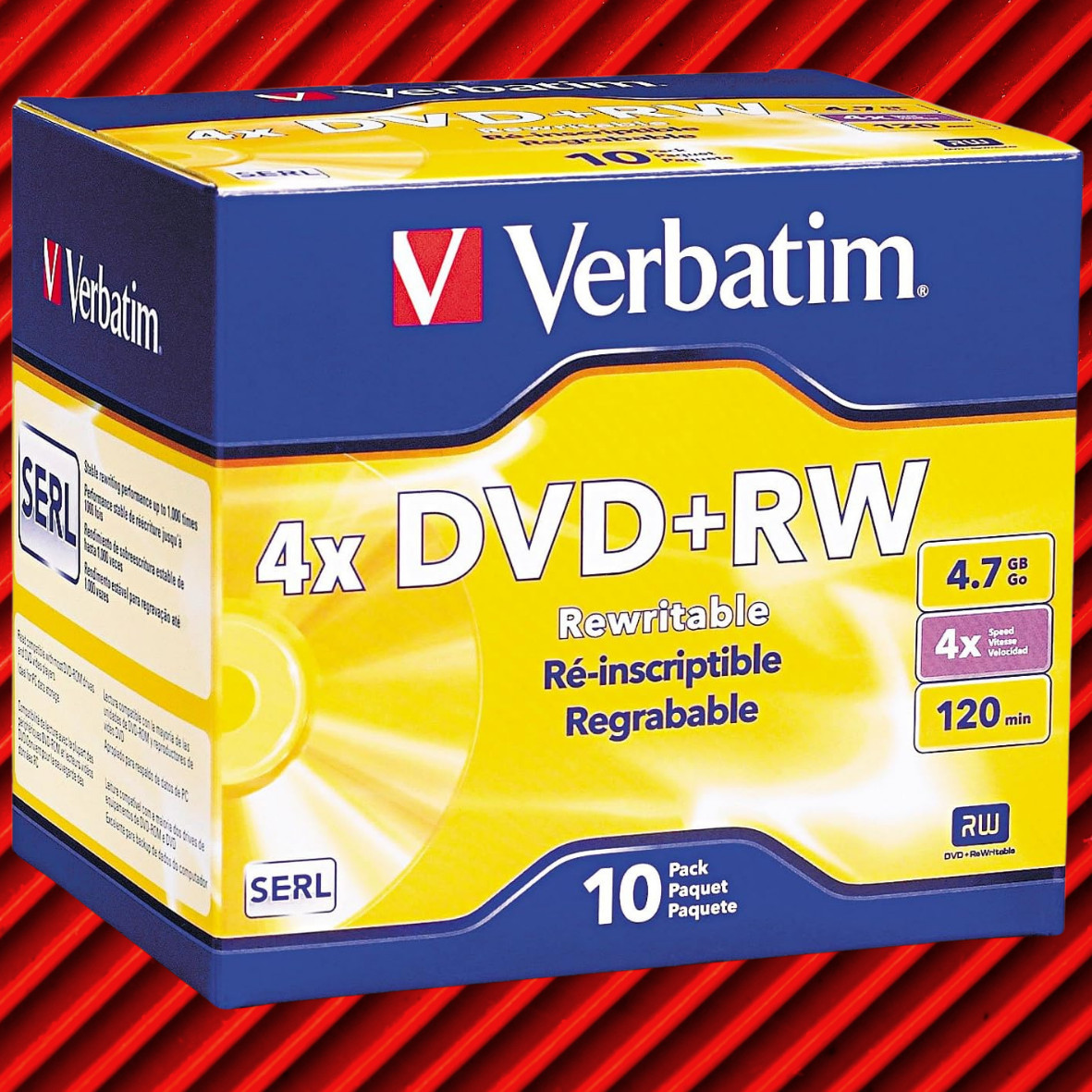 10 Pack Verbatim Blank 4X DVD+RW Logo Br10 anded 4.7GB Rewritable DVD Disc 94834