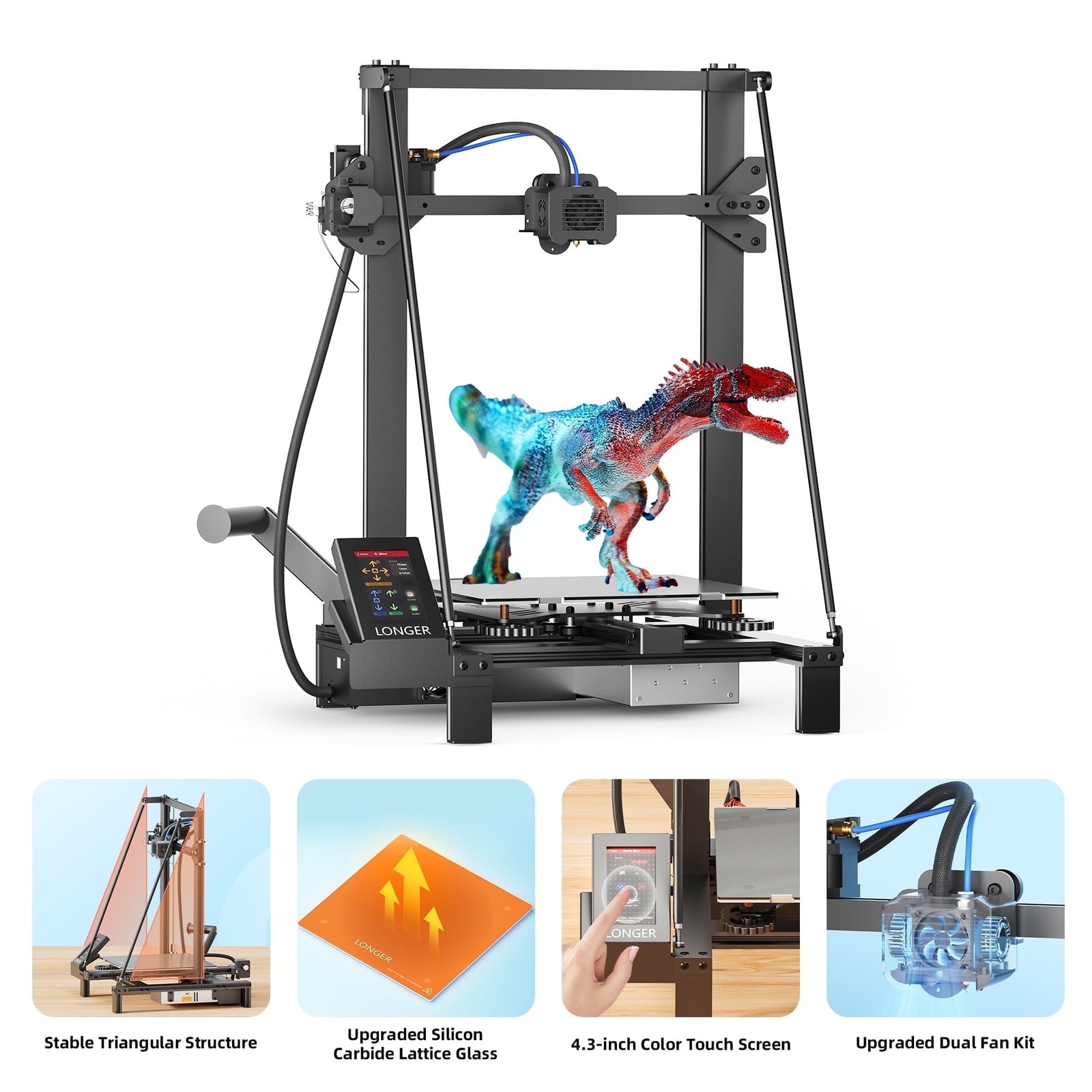 LONGER LK5 Pro 3 3D Printer 300x300x400mm Large Printing Size with Dual Fan Kit