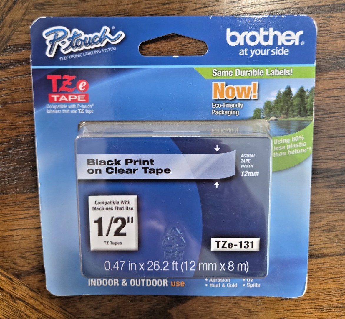 Brother TZe131 12mm 1/2" inch P-touch black on clear TZ tape PT1090 PT1290