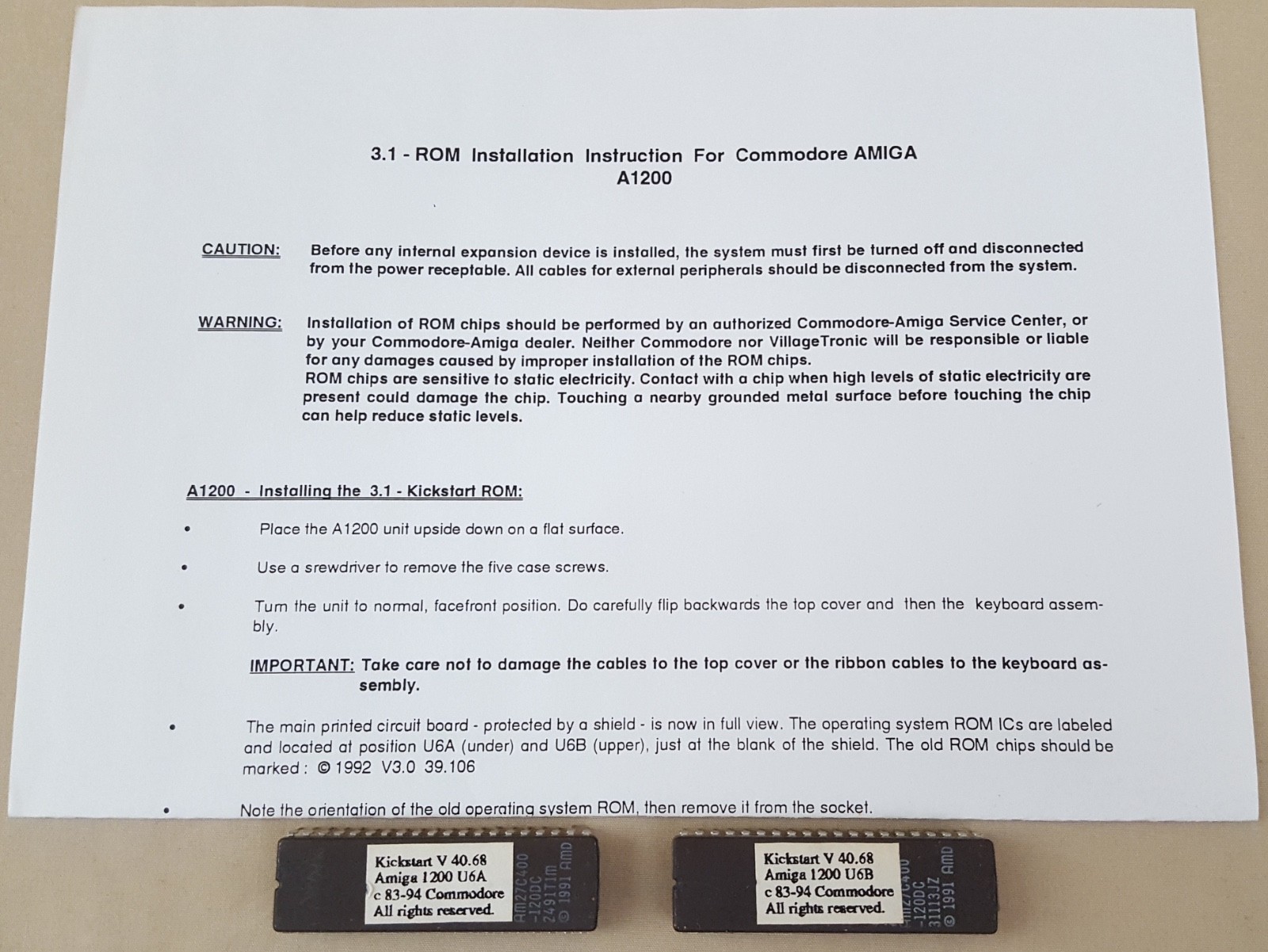 Original v3.1 Kickstart ROMs for Commodore Amiga 1200 A1200 Computer - v40.68