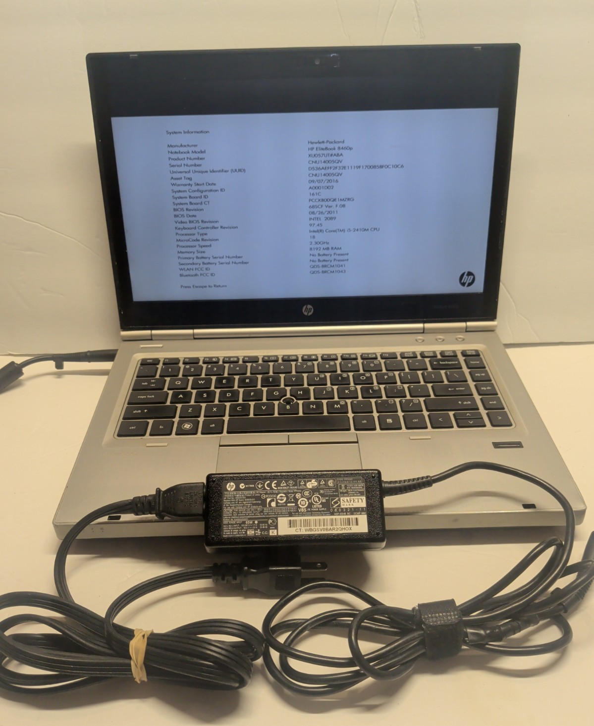 HP EliteBook 8460p Core i5-2410M 2.50GHz No RAM 14.0" No Battery No HDD No OS