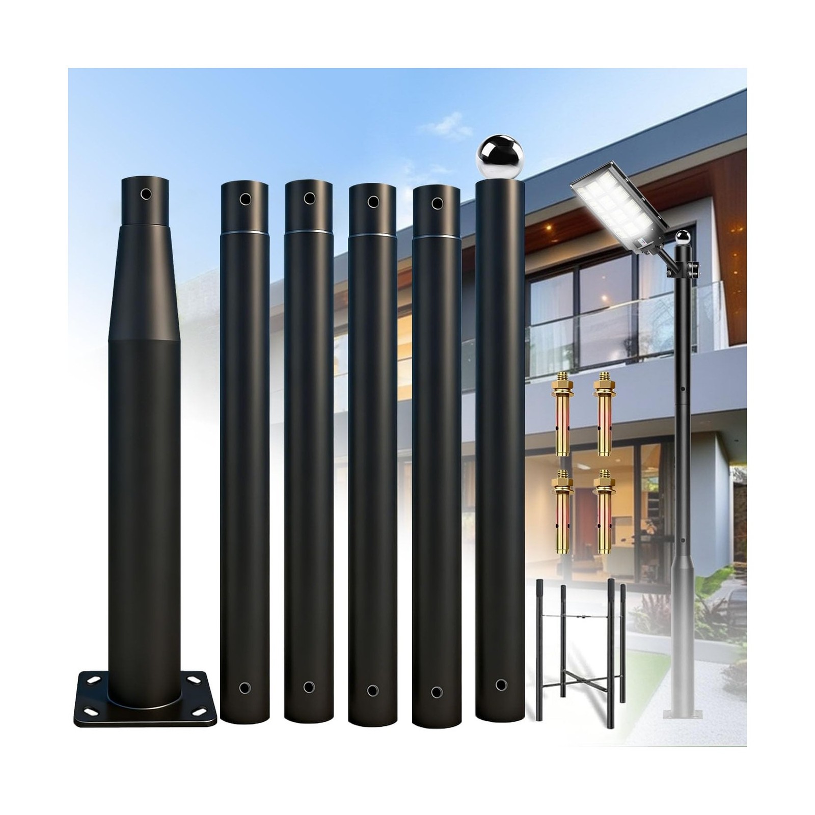 Street Light Pole 20Ft Tall, Outdoor Metal Split Heavy Duty Street Lamp Post ...