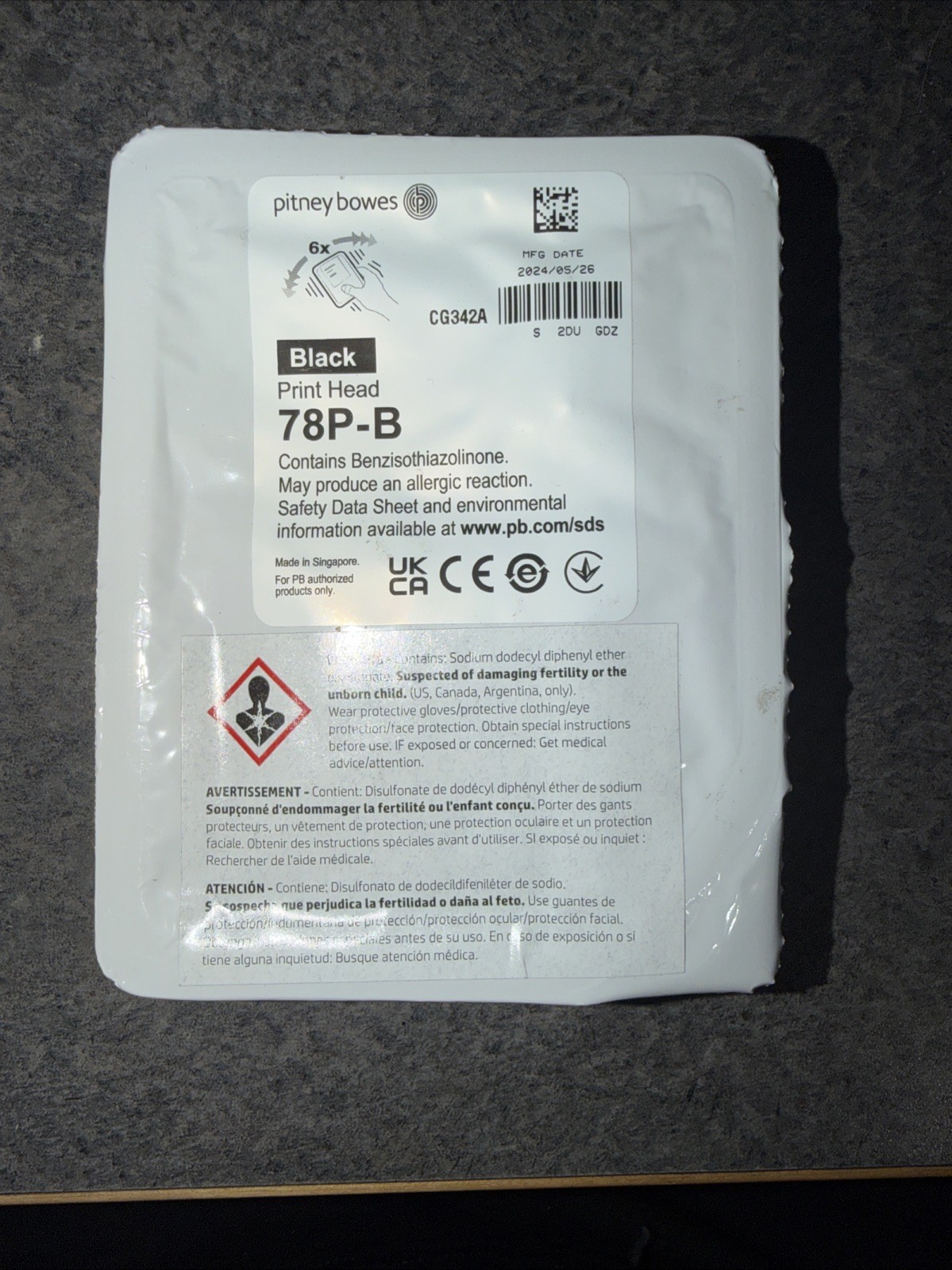 Genuine Pitney Bowes 78P-B (CG342A) Black Printhead – New & Factory Sealed