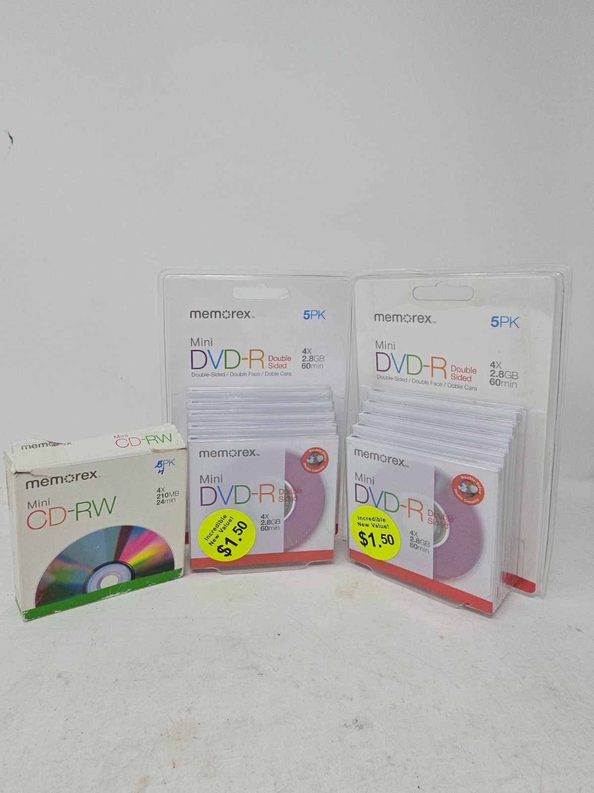 2 Memorex Blank Mini DVD-R 4x 2.8GB 60min Double-Sided 5PK 5 Pack & 4 Pack CD-RW