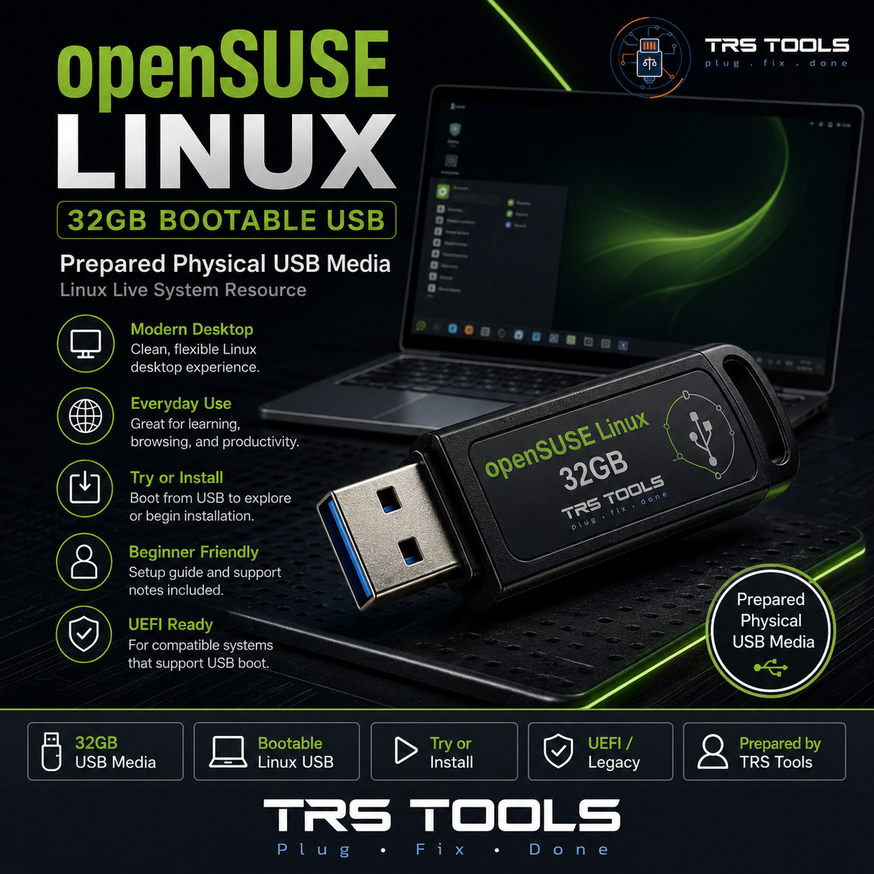 openSUSE Linux Bootable USB 32GB Prepared Physical Media