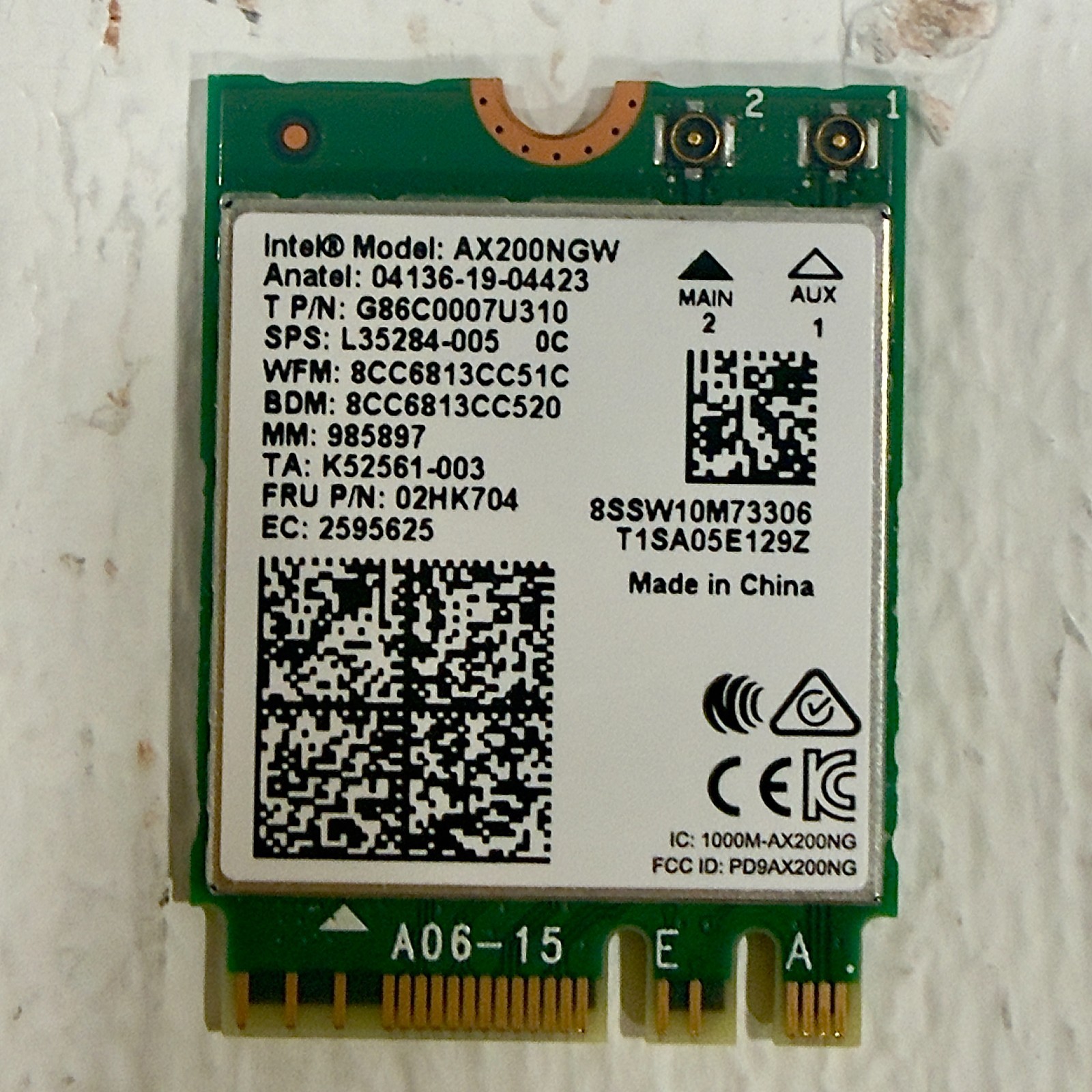 Intel AX200NGW WiFi 6 + Bluetooth 5.0 M.2 NGFF Card – FRU 02HK704 – Tested