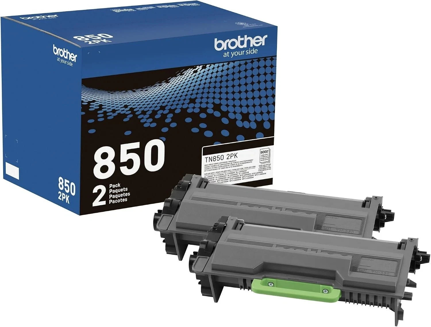 Brother High-Yield Black Toner Cartridge Twin Pack TN850 2PK, Model: TN8502PK