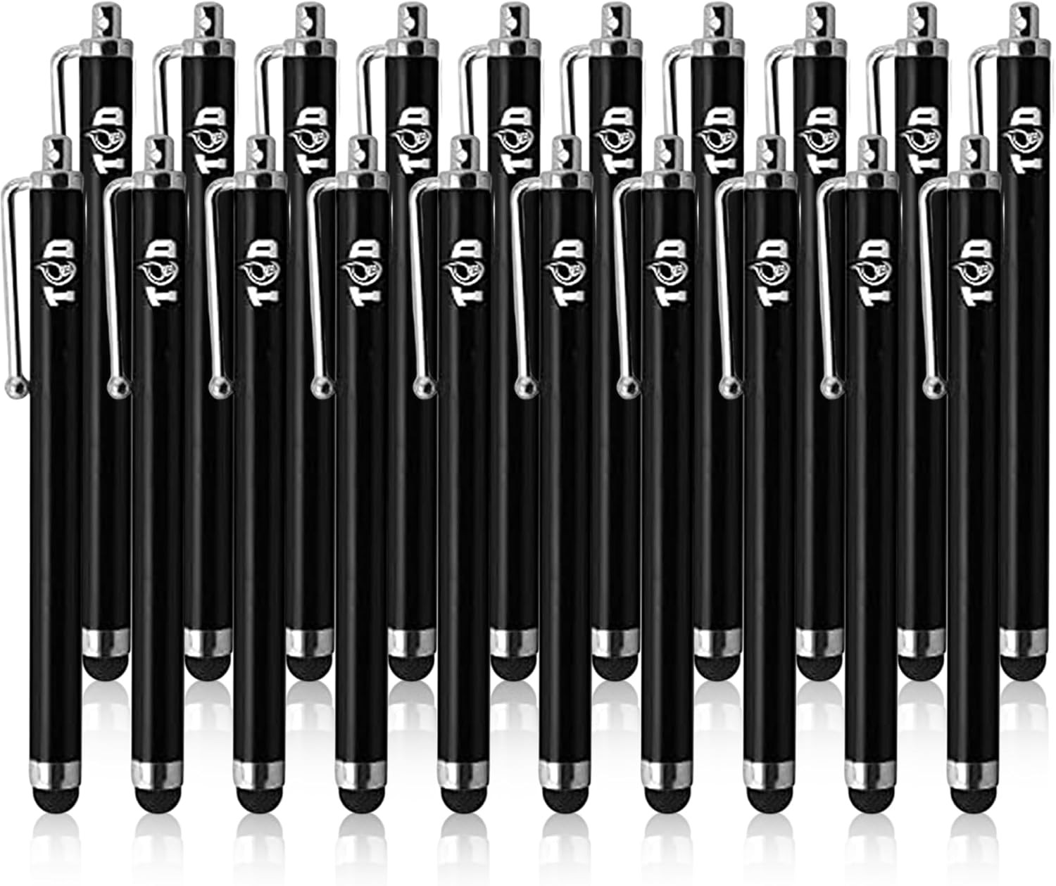 TCD 20 Pack Stylus Pen Set - Touch Screen Devices, Thick Rubber Tip - Black