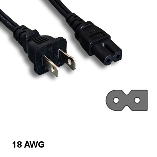 Kentek 6Ft Polarized 2 Prong Power Cable NEMA 1-15P to IEC320 C7 18AWG LED HDTV