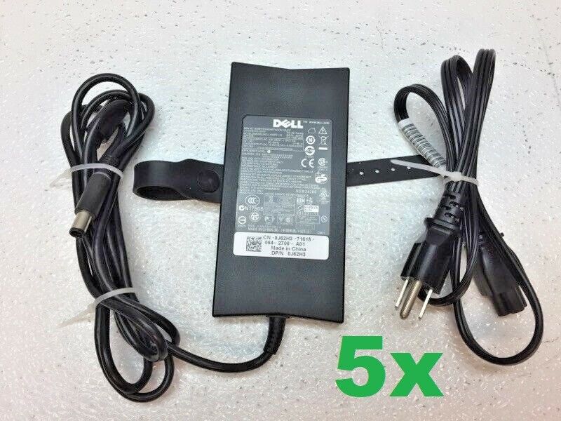 Lot of 5 Genuine Dell PA-3E 90W 19.5V 4.62A Slim AC Power Adapters - GOOD TESTED