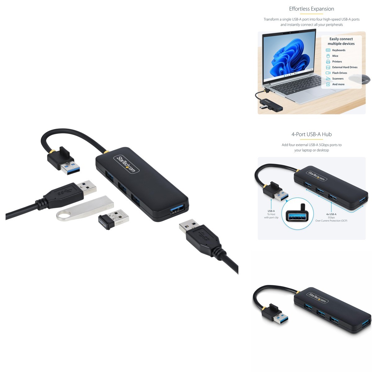 StarTech 4-Port USB-A Hub 5Gbps 5in/13cm Cable iMac H5A4A-USB-HUB