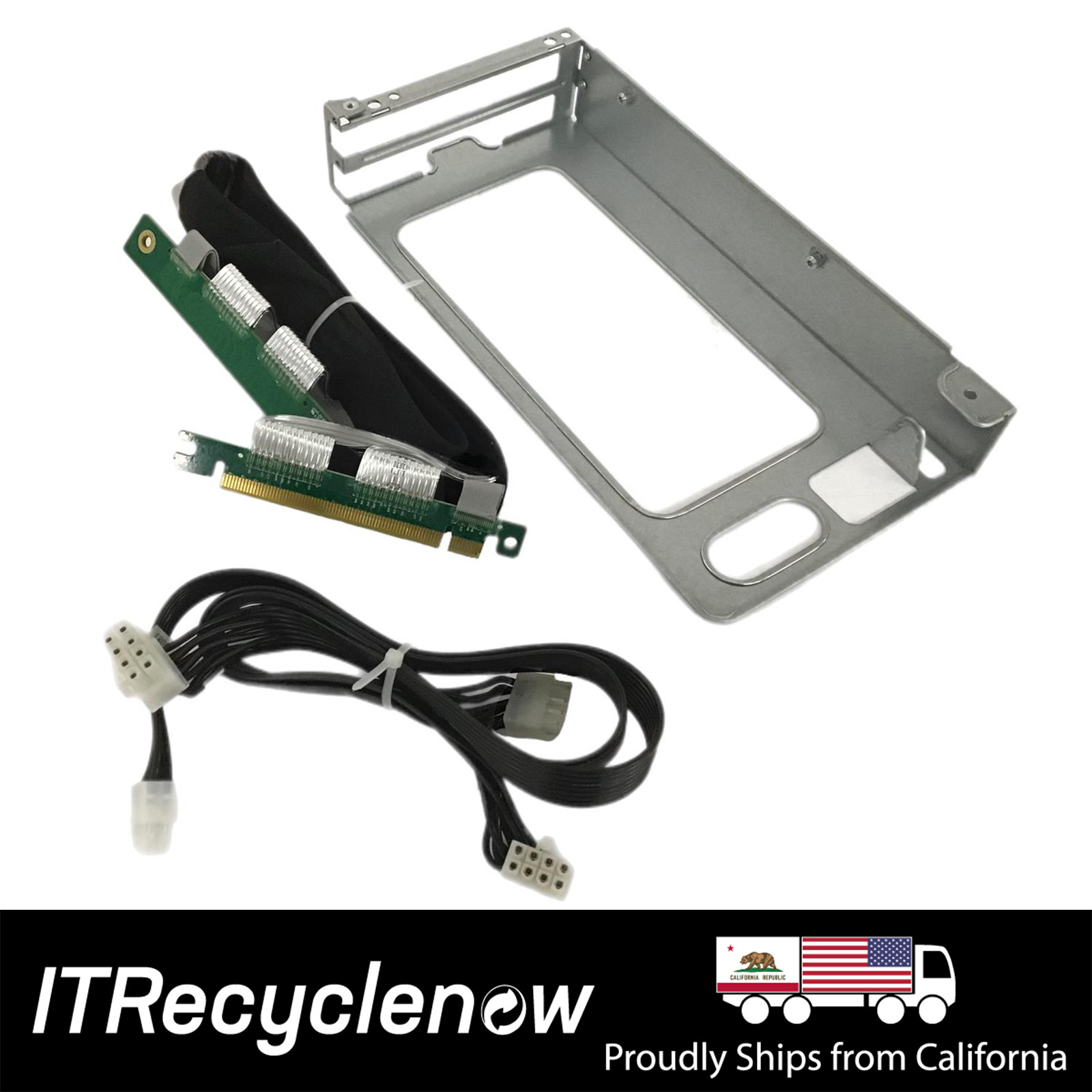X16 PCIe GPU 20" Flex Riser Extender w/ Card Cage Bracket 2x 8pin Power Cable