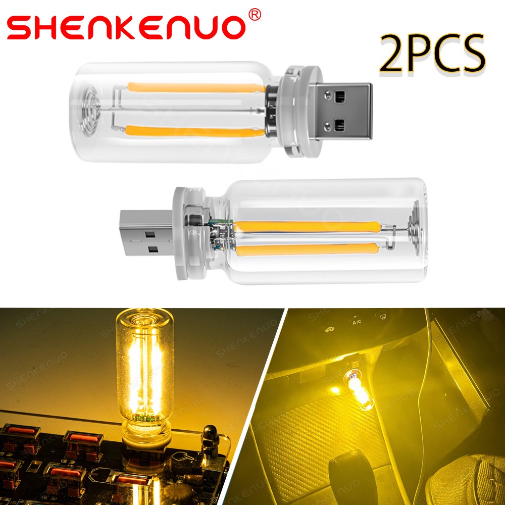2Pcs USB Car LED Lighting Retro Auto Mood Lamp Night Lamps USB Touch Night Light