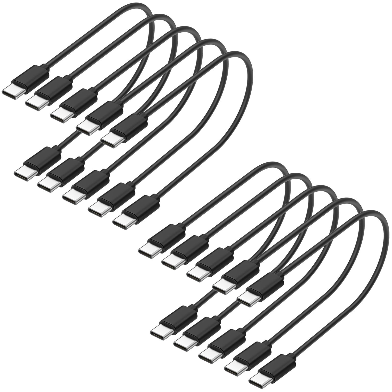 10-Pack USB C Charger Cable, Multipack 60W Fast Charge C to C 1 foot, Black