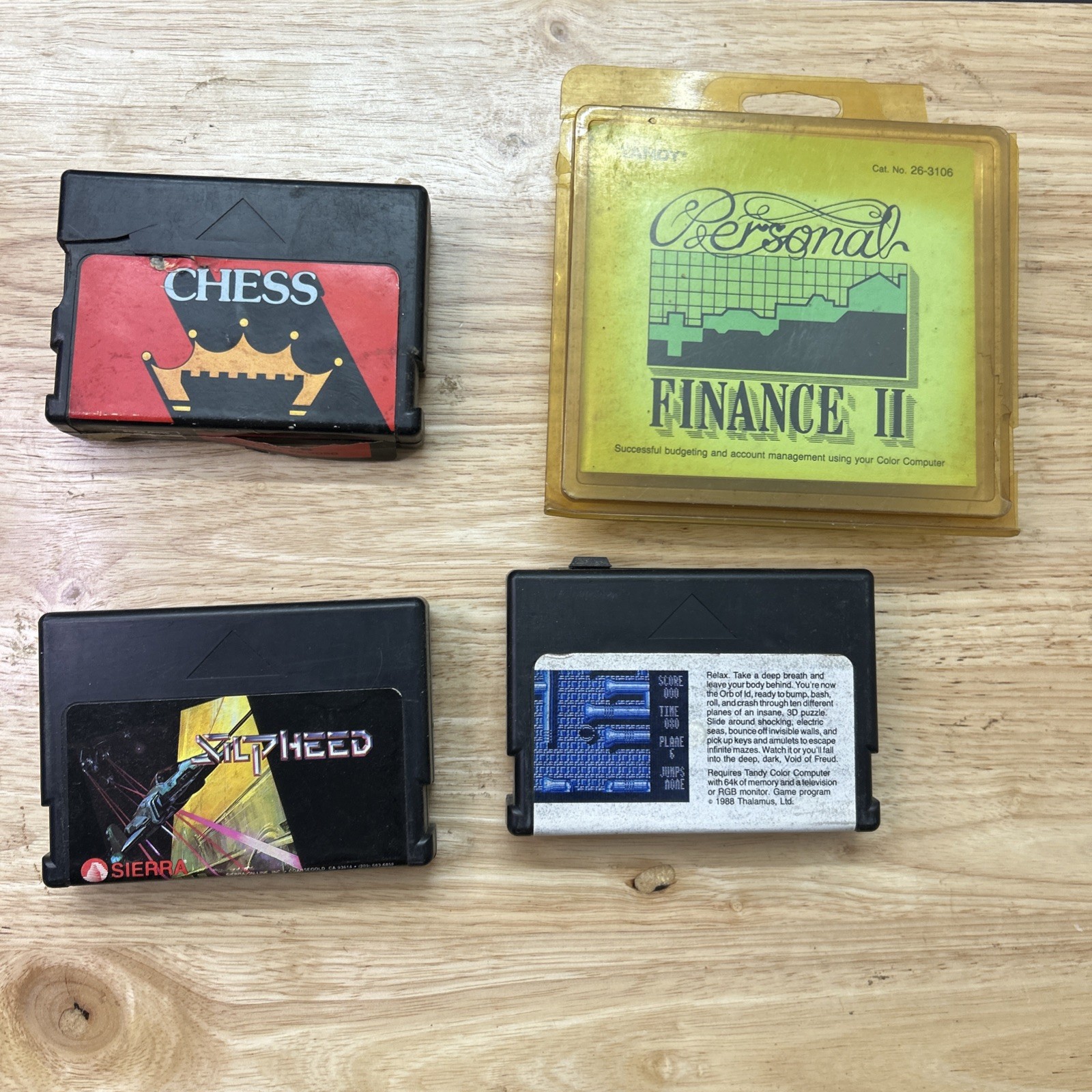Lot Of 4 Tandy Computer Cartridges Silpheed Chess Mind Roll Finance II TRS 80