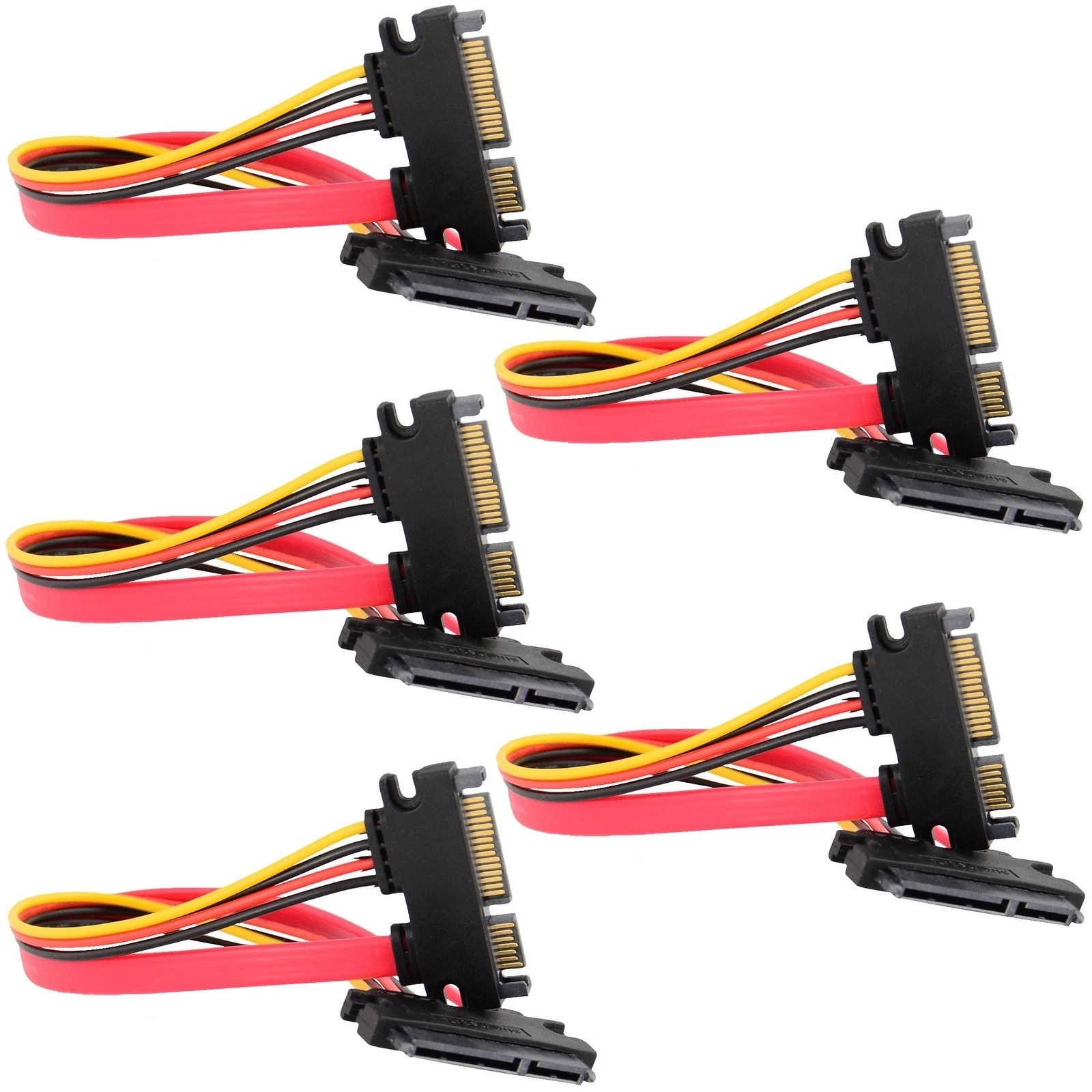 (5-pack) 15+7 Pin SATA HDD Extension Cable Data+Power Male to Female, 11" / 28cm