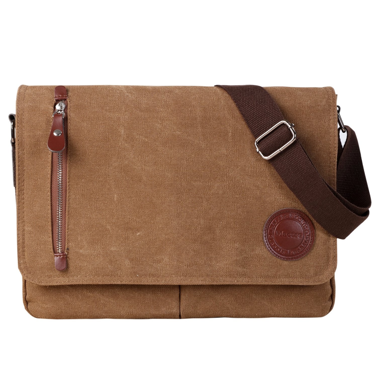 Canvas Messenger Bag for Men & Women, Travel Shoulder Bag, 13.5" Laptop (Coffee)