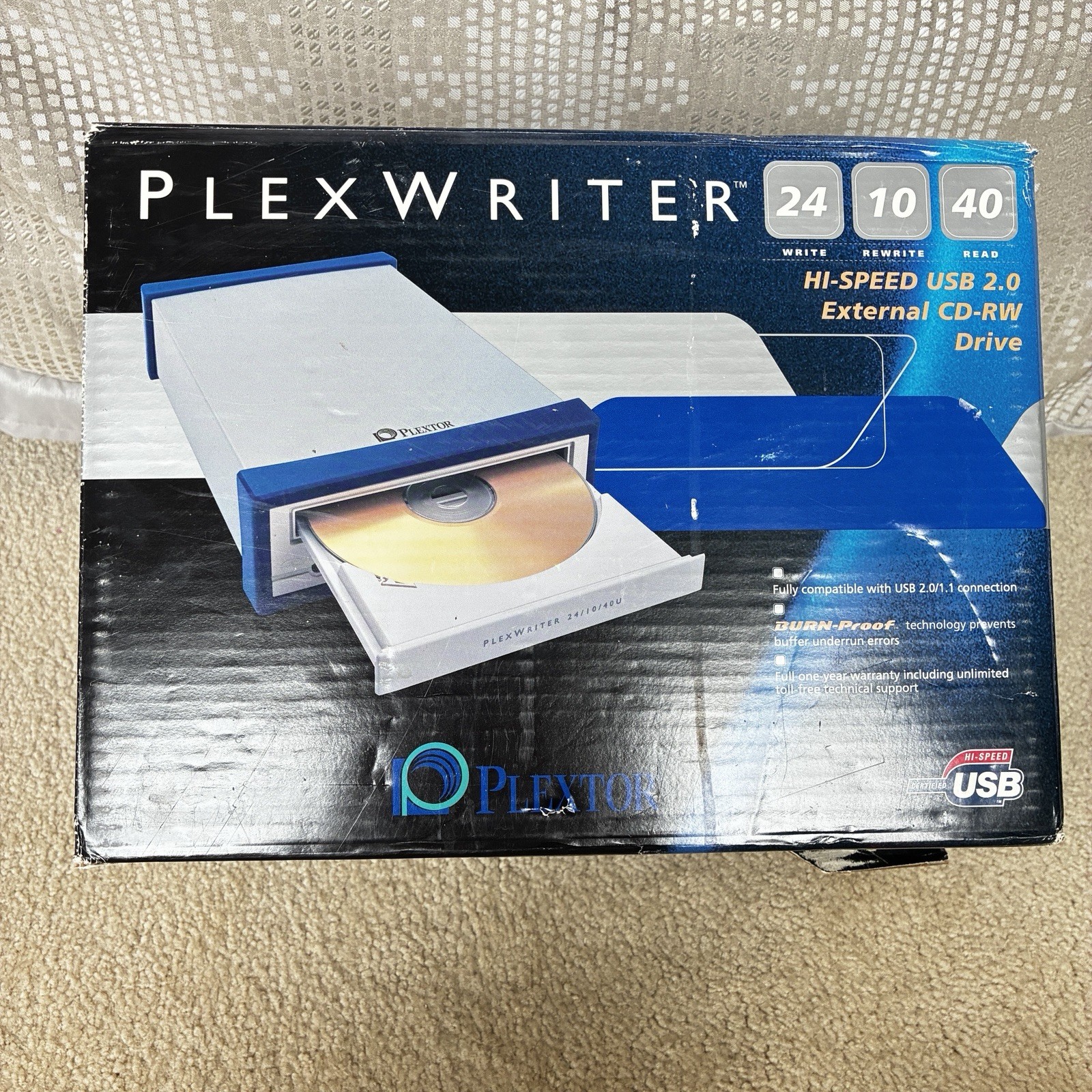 Plextor PlexWriter 24/10/40 External CD-RW PX-W2410TU Sealed W/all Accessories