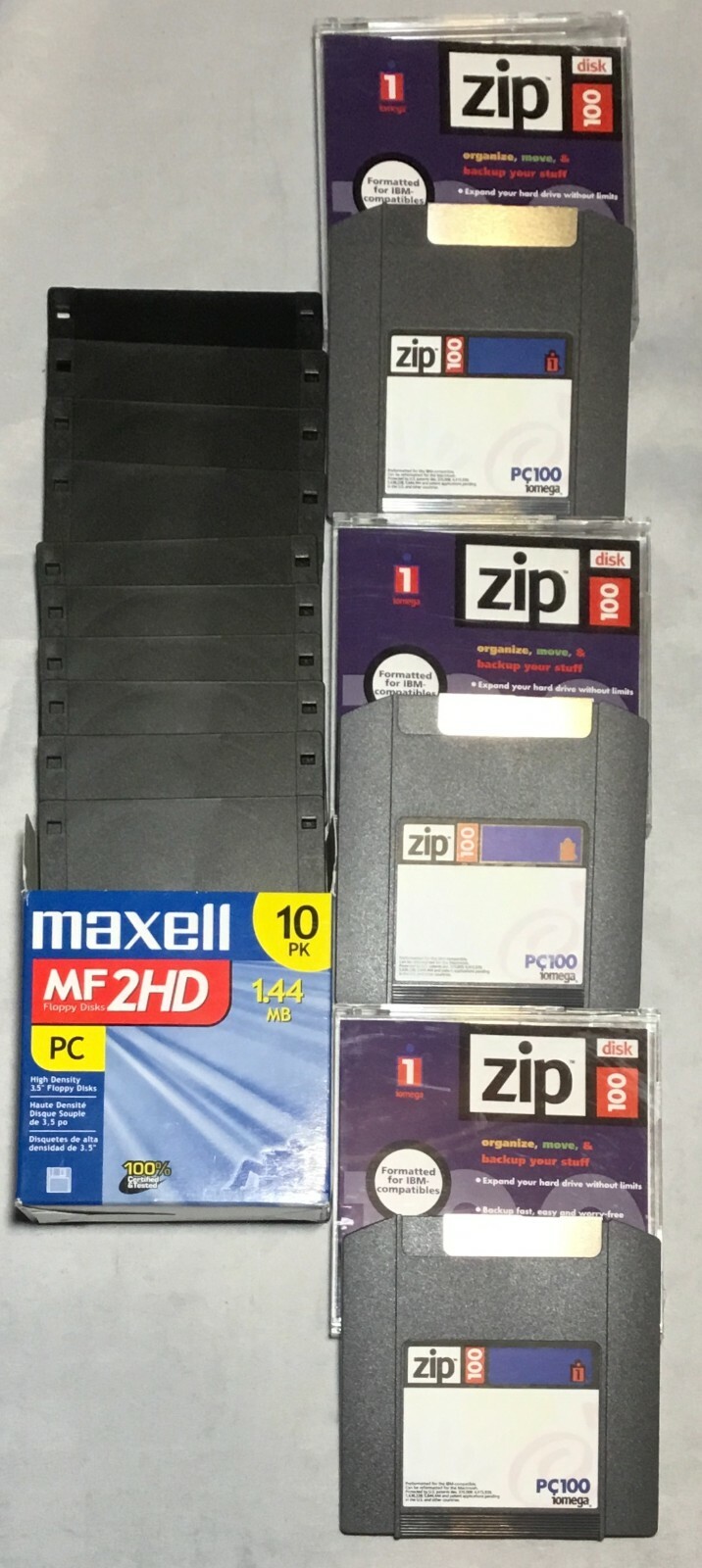 Maxell 3.5 High Density Floppy Disk 10 Pack MF 2HD + 3 iomega Zip Floppy NEW
